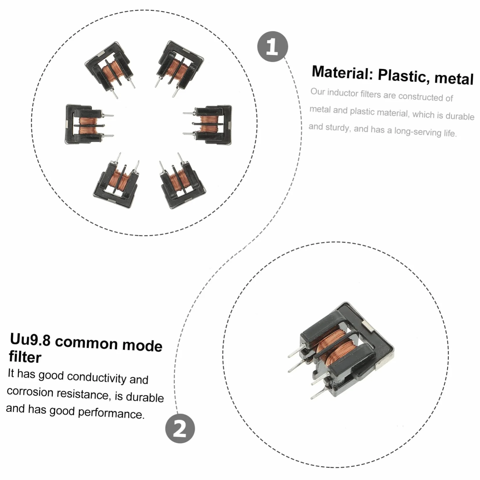 ULTECHNOVO Filtro Induttore di Modo e Alta Efficienza Uu9.8 Pitch 7x8mm 10mh Resistenza alla Corrosione 10 Pezzi in Plastico e Metallo Nero per Applicazioni Industriali