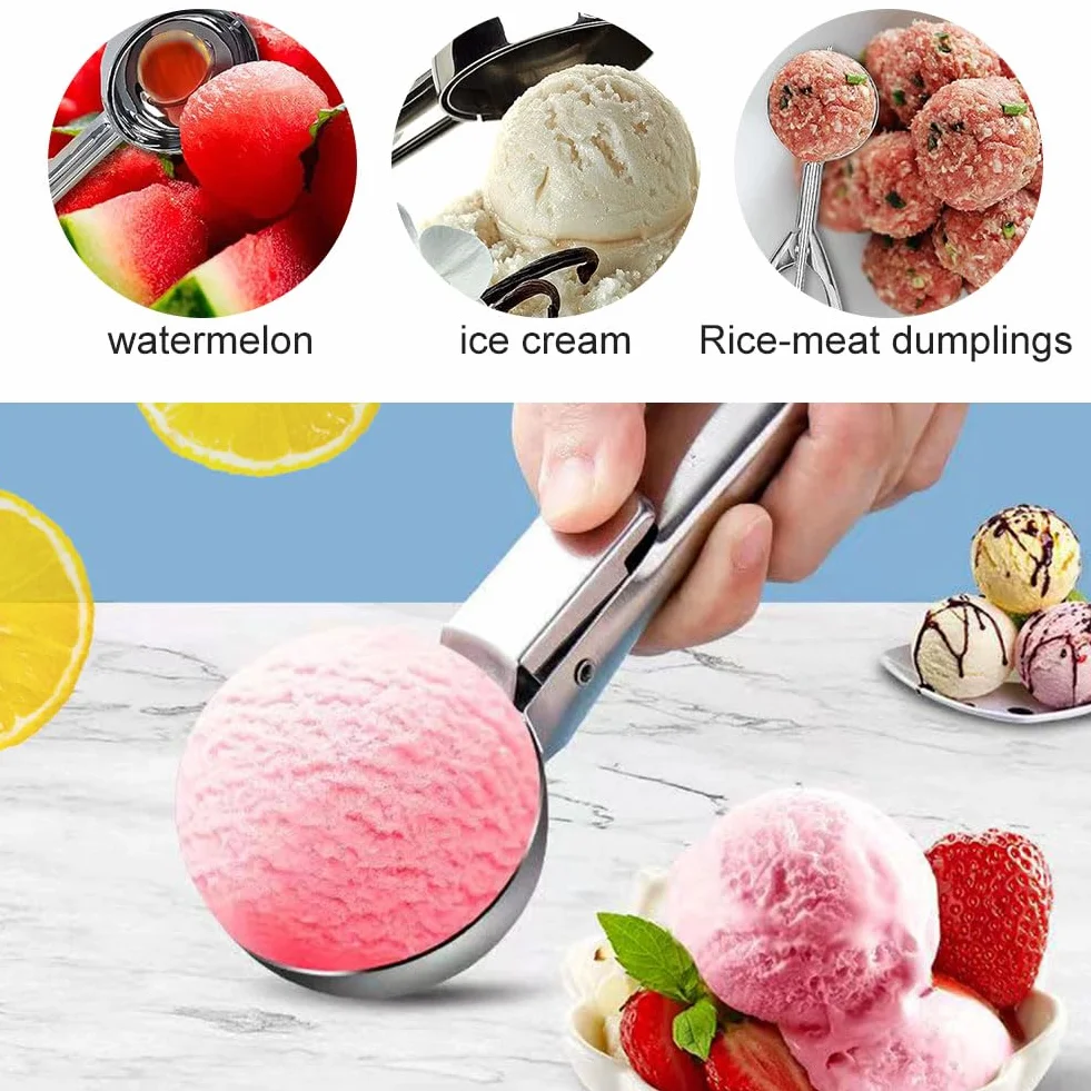 Porzionatore per Gelato 4.8cm,Cucchiaio Porzionatore Paletta,Cucchiaio per Gelato in Acciaio Inox,Con 18cm Bastoncini per Cocktail,Per Palla Gelato,Polpette Di Carne,Palla Melone,Cottura