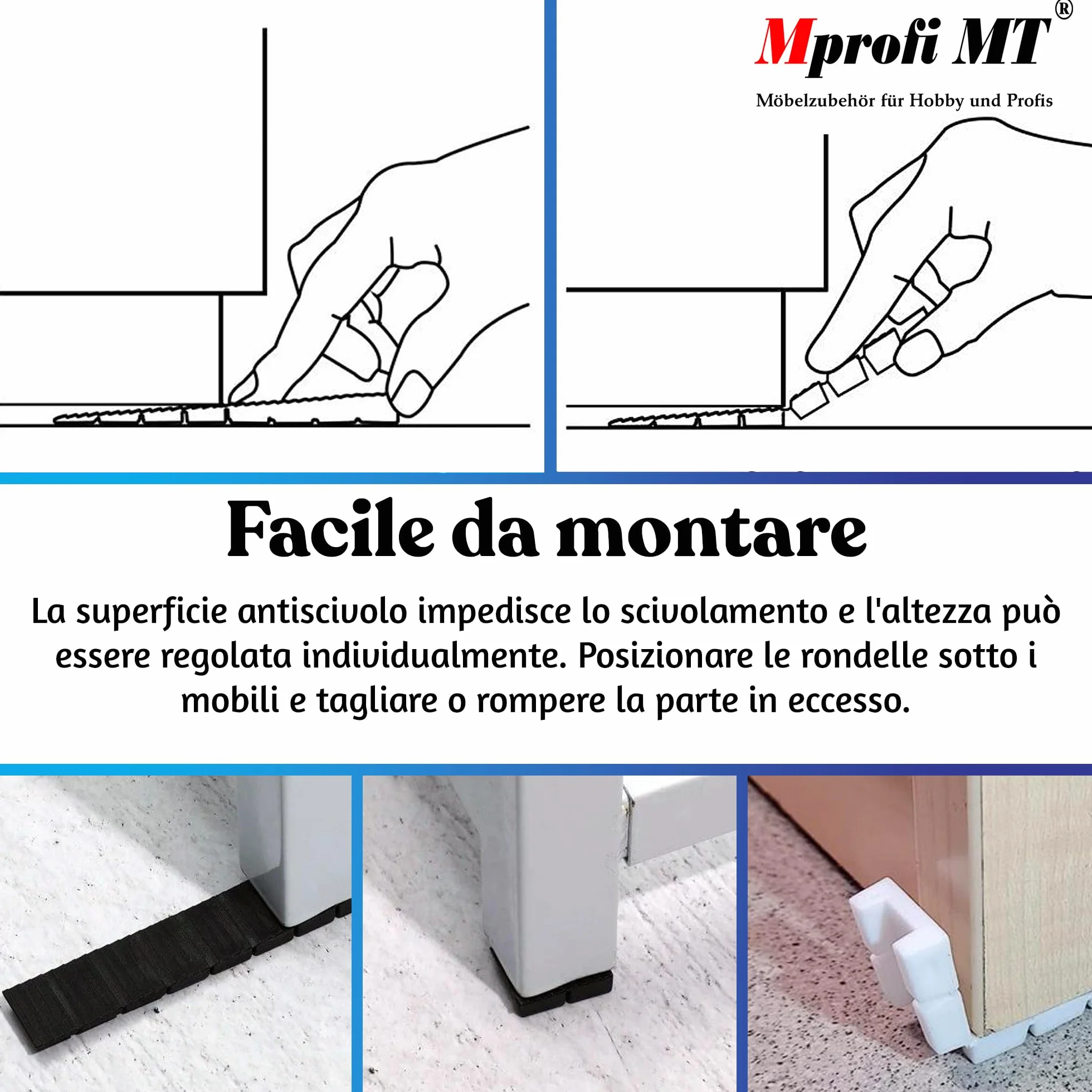 Mprofi MT Cunei per Mobili in Plastica Bianco 100 Pezzi Distanziatori Livellatori Spessori Regolazione