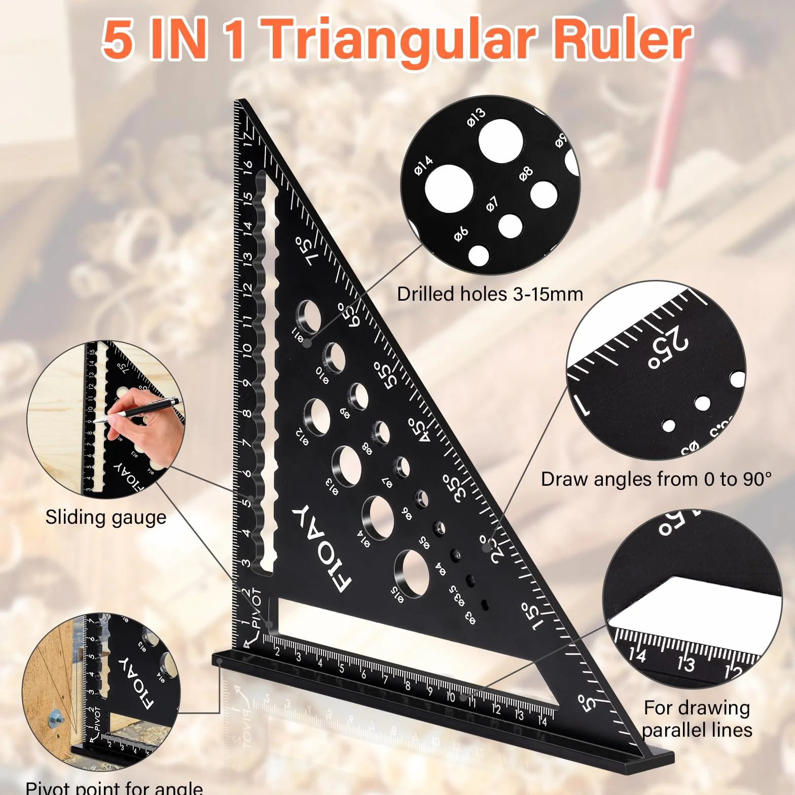 Squadra da Falegname 180mm, Squadra Combinata 300mm per Legno con Matite e Ricariche