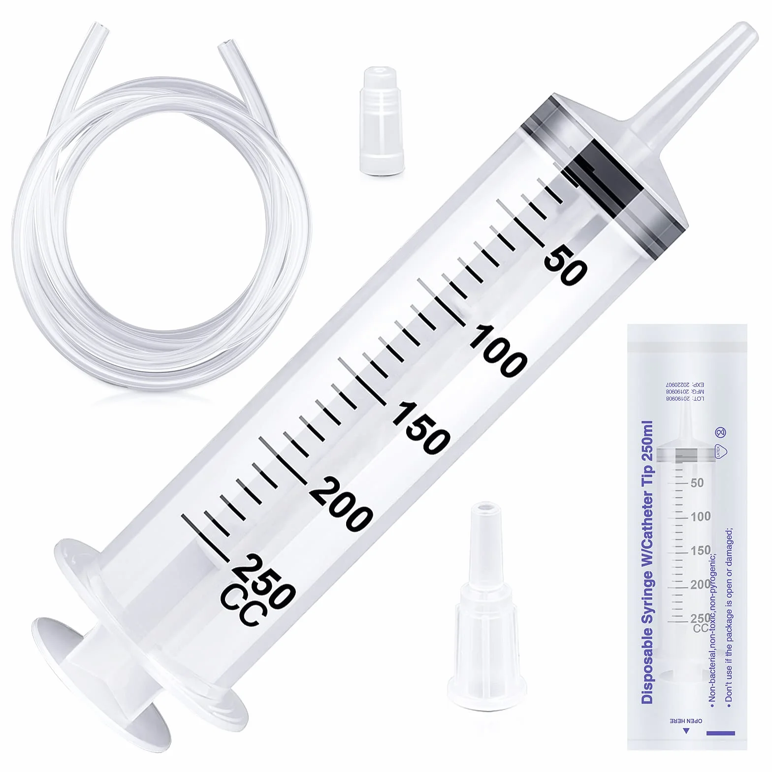 Siringa Senza Ago, 150/250/350/550 ml Siringa Gigante con Tubo, Siringa Aspira Liquidi per Oliare o Incollare, Laboratorio, Alimentazione per Animali Domestici, Industria, Giardinaggio, ecc. (250ml)