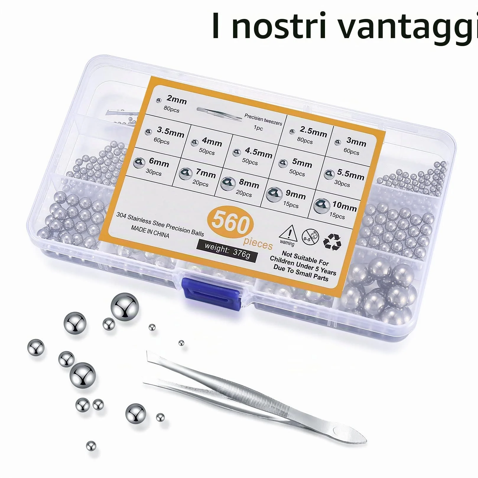 560 Pezzi Sfere Cuscinetti in Acciaio Inossidabile, Sfere Metalliche di Precisione per Cuscinetti, Ruota di Bicicletta - 2/2.5/3/3.5/4/4.5/5/5.5/6/7/8/9/10 mm