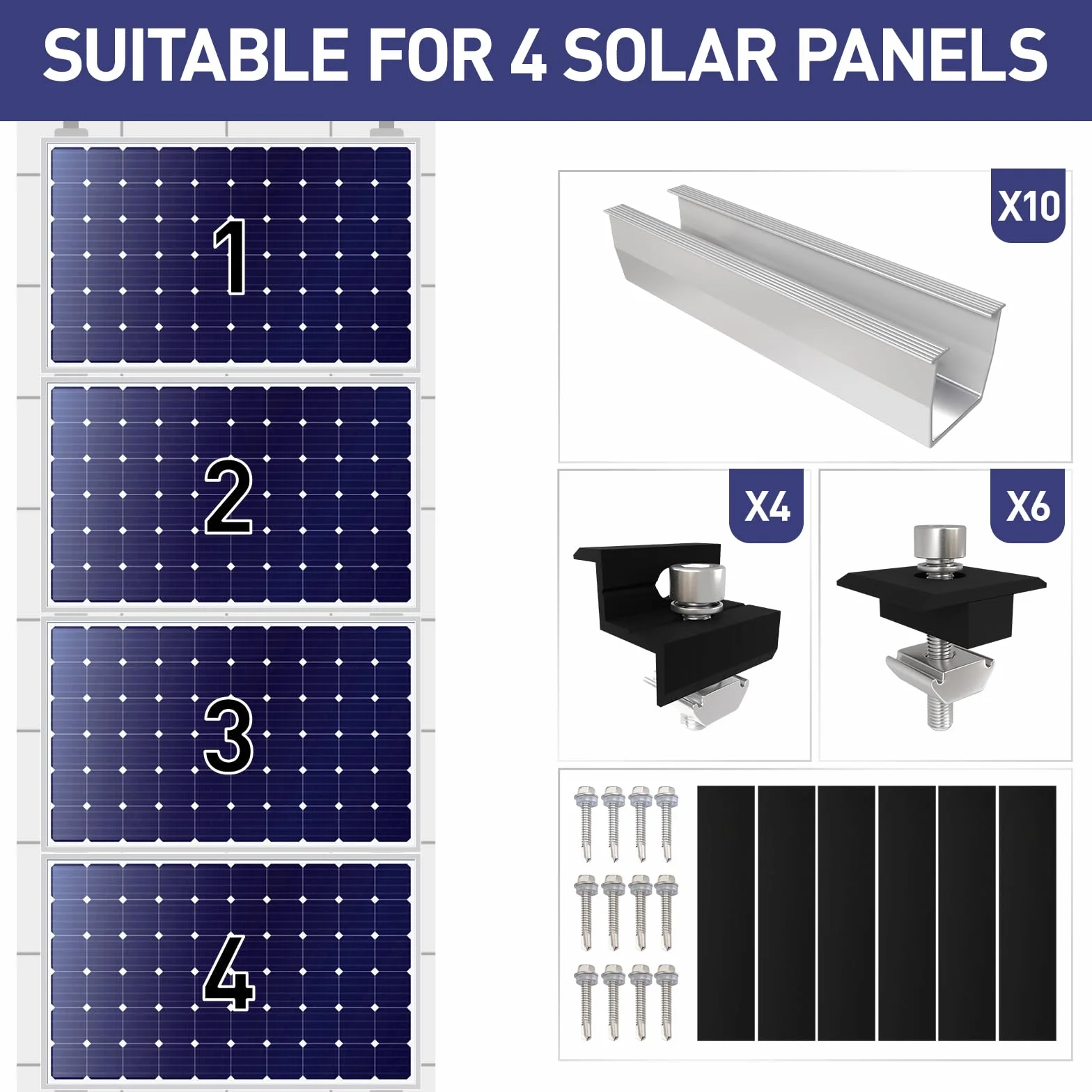 Supporto per modulo solare, fissaggio fotovoltaico su bitume, set montaggio 4 moduli PV
