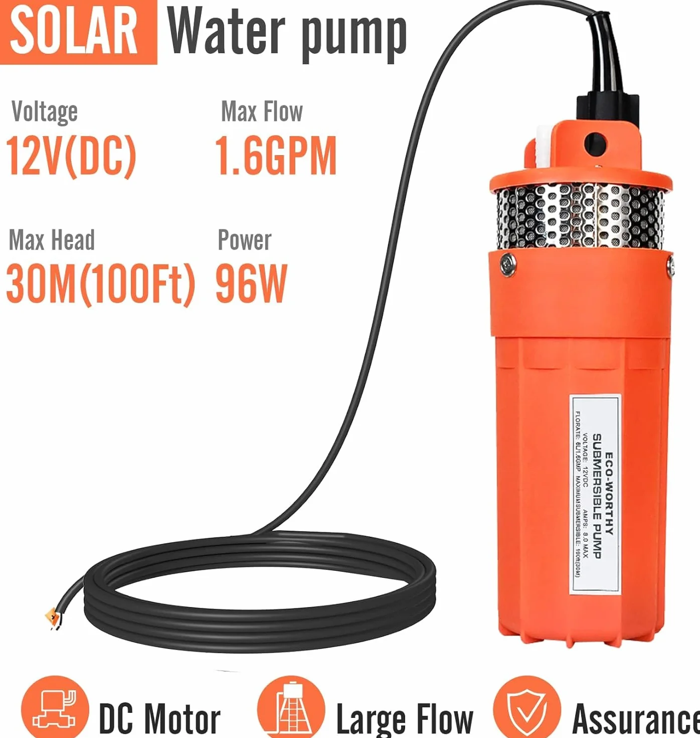 Pompa a Pozzo Solare, Set Pompa per Pozzo Profondo Solare 100W, Pompa Sommergibile 12V (96W) con Pannello Solare 100W per Irrigazione e Pompaggio Acqua