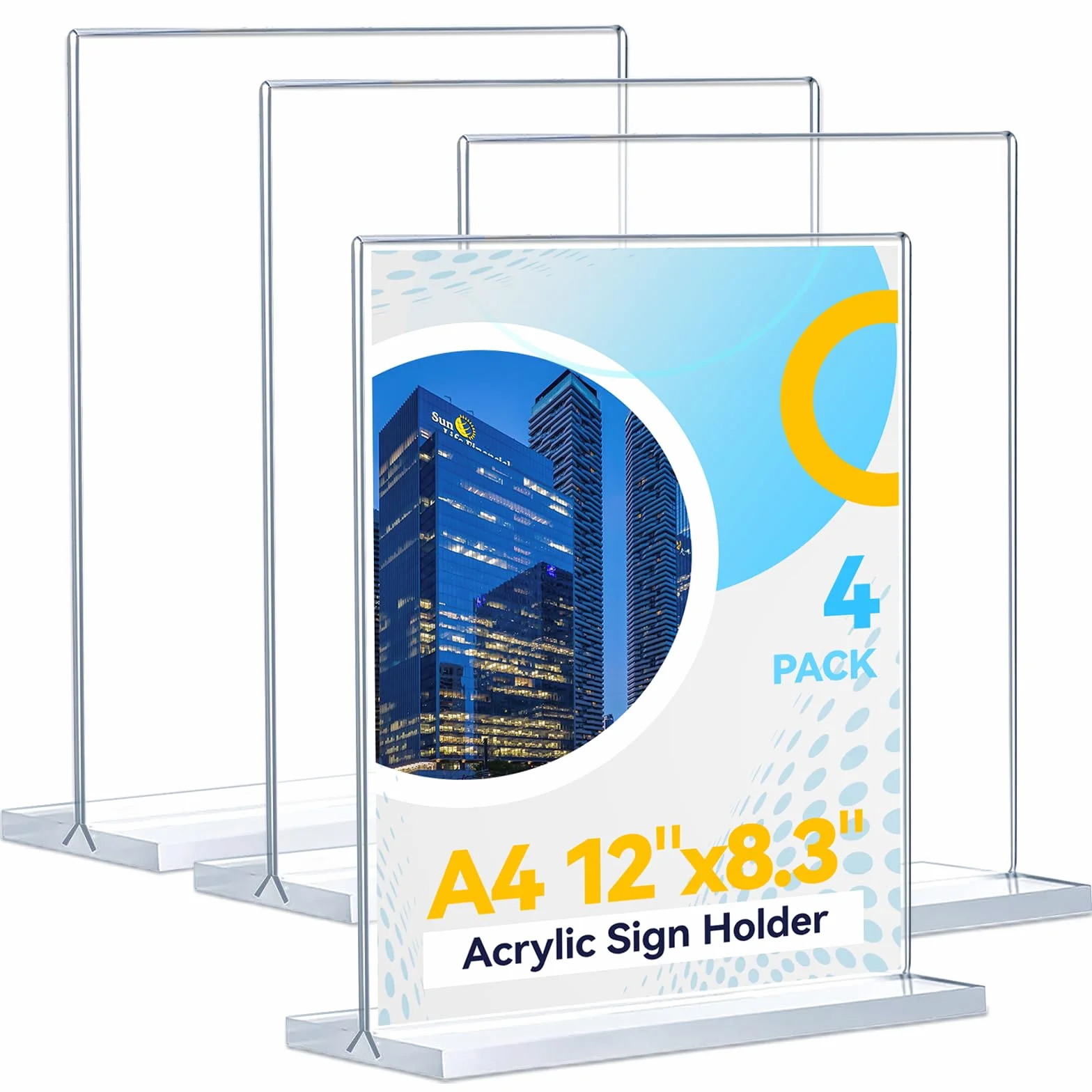 4 pezzi di espositore plexiglass A4, portamenu da tavolo in acrilico, supporto verticale trasparente bifacciale per porta foto da tavolo per ristoranti, hotel, negozi e uffici