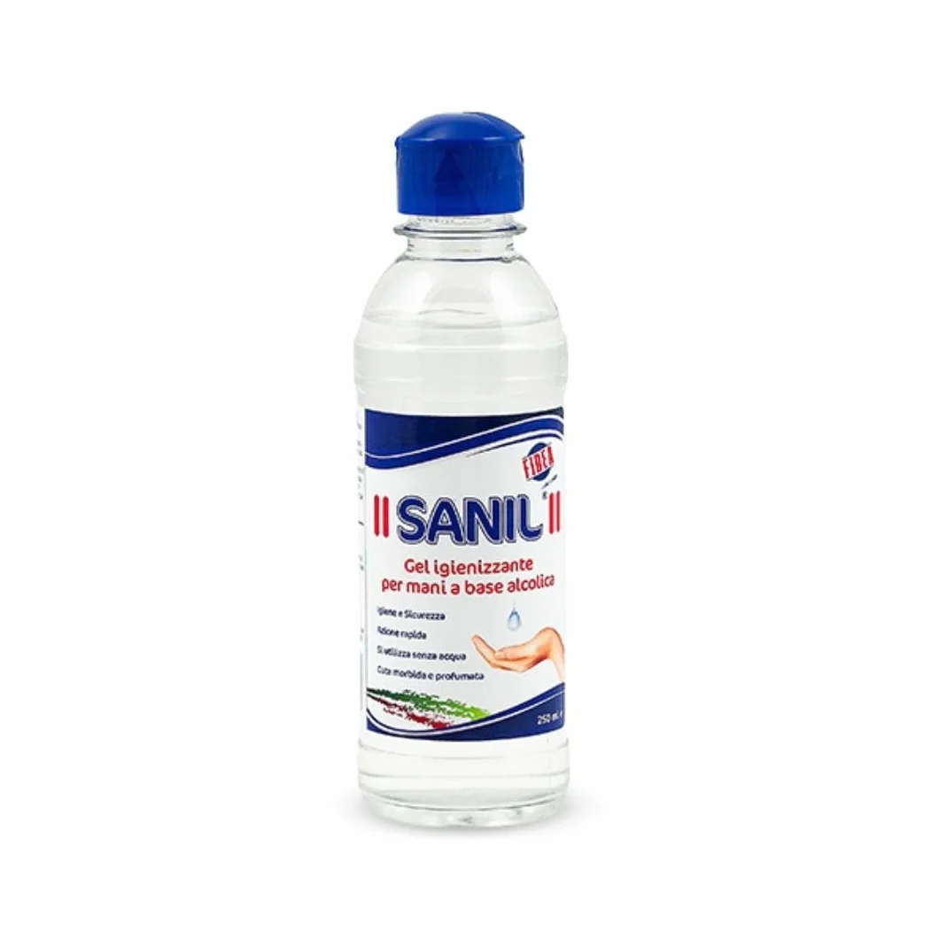 Fidea Sanil Gel Igienizzante Mani Professionale a Base Alcolica, Igiene Sicura e Profonda Senza Acqua, deterge a fondo la pelle - dermatologicamente testato (250 ml)