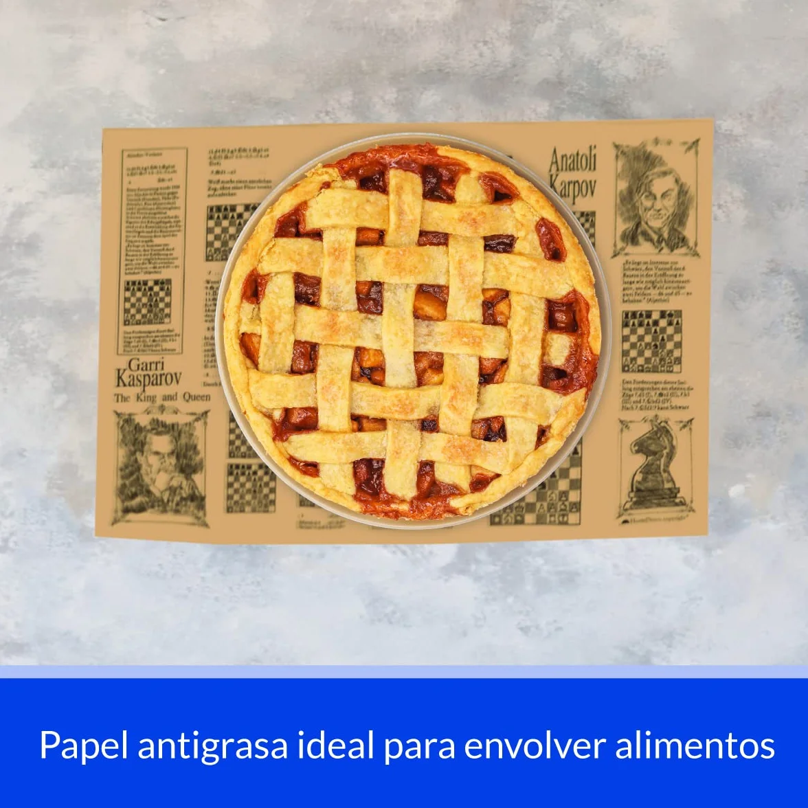 Hostelnovo Carta antigrasso per avvolgere alimenti - Confezione da 100 pezzi - 30 x 20 cm - Carta di giornale Kraft marrone - Design unico delle leggende di scacchi - Ideale per patate fritte