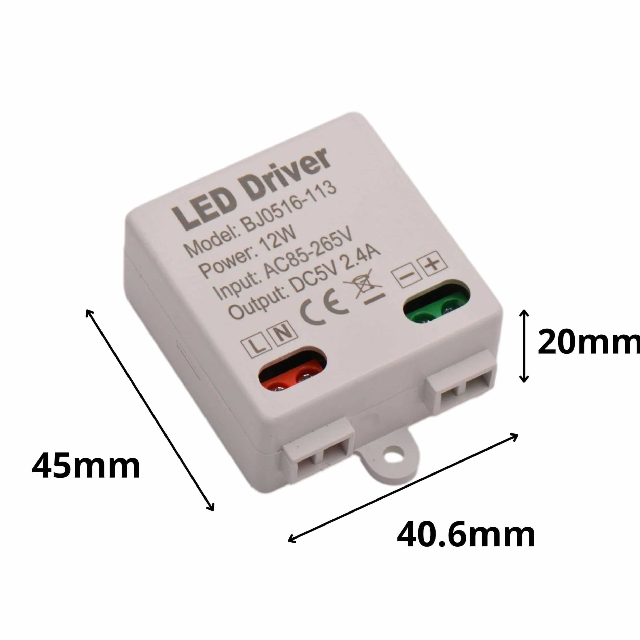 Micro Alimentatore Trasformatore 5V 12W 2,4A 45x41x20mm Output Tensione Costante 86-265vac Per LED