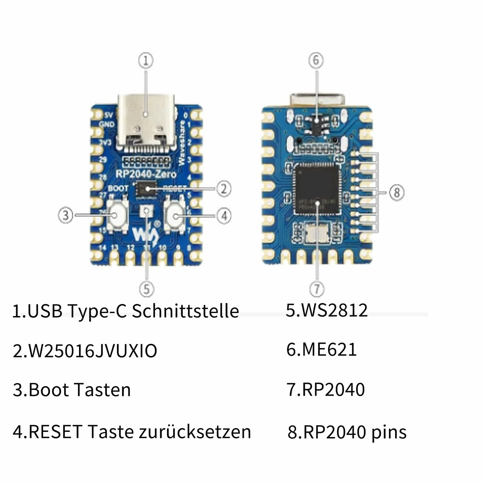RP2040-Zero Microcontroller Board basato su Raspberry Pi 2040 Dual-Core ARM Cortex M0+