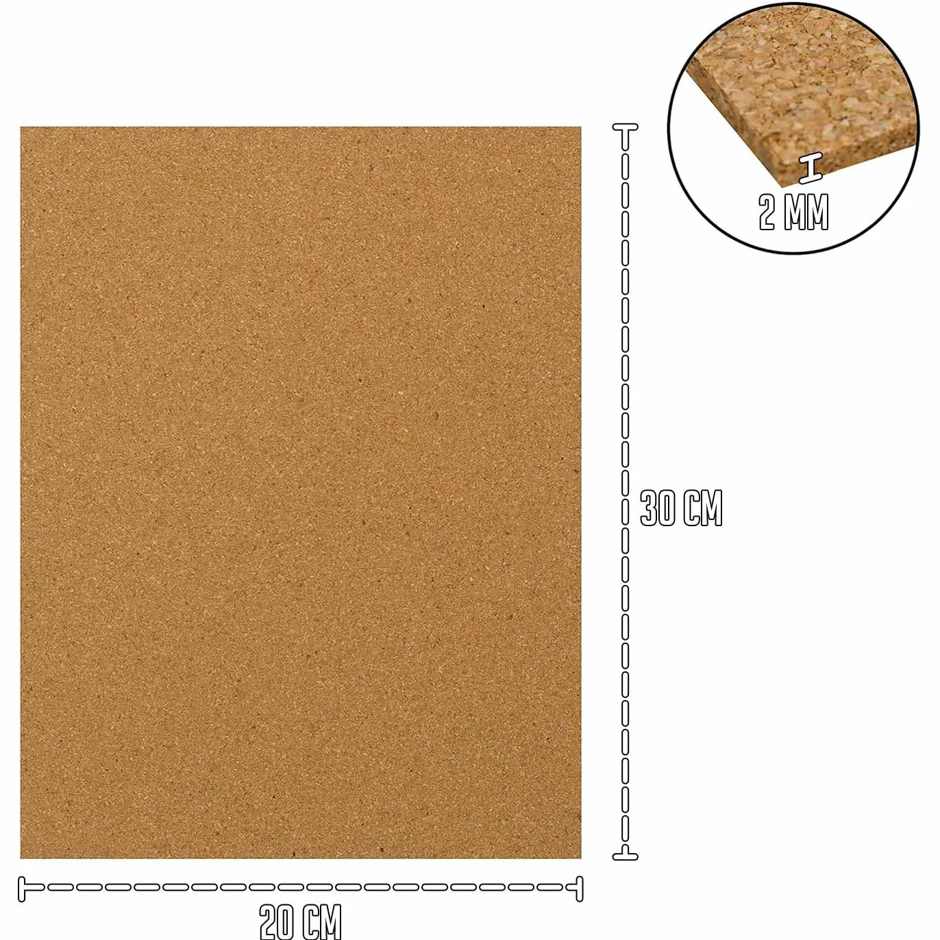Fogli di sughero 2 mm 20 x 30 cm - Confezione da 3