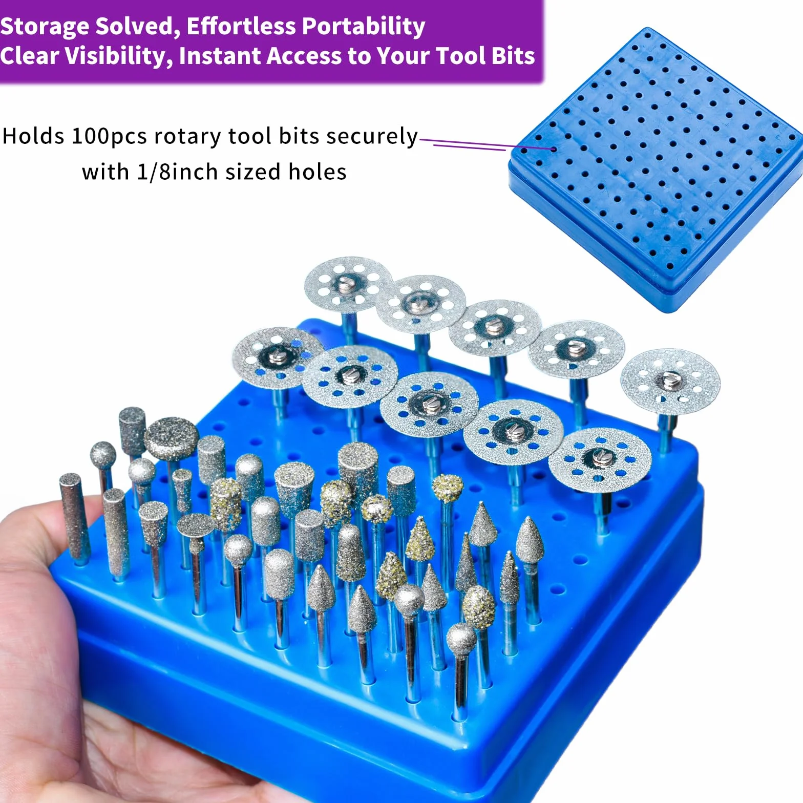 32 Pezzi Frese Diamantate Set con Custodia, Grana 60, con 10 dischi diamantati, set di punte da trapano con gambo da 1/8" (3 mm) per intaglio, lucidatura e taglio di pietra, vetro e ceramica