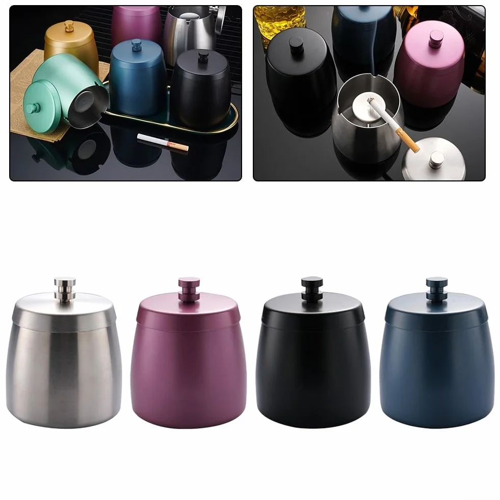 Raccoglitore di fuliggine in acciaio inox con coperchio, per interni ed esterni, design antivento per terrazze e giardini, facile da pulire, a prova di odore (argento)