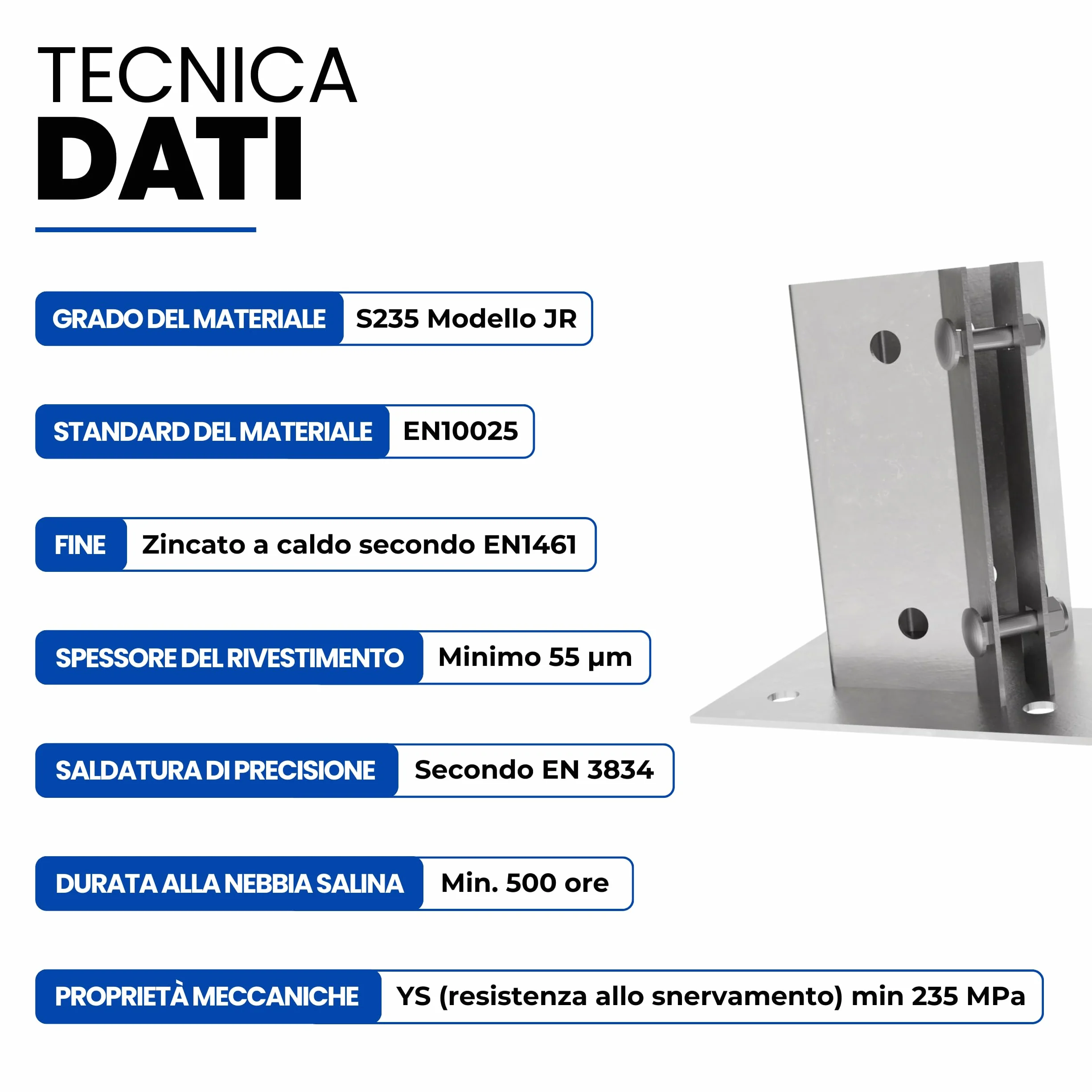 Supporto per Palo da Fissare 100 x 100 mm Zincato a Caldo Staffa Base Quadrata Recinzione