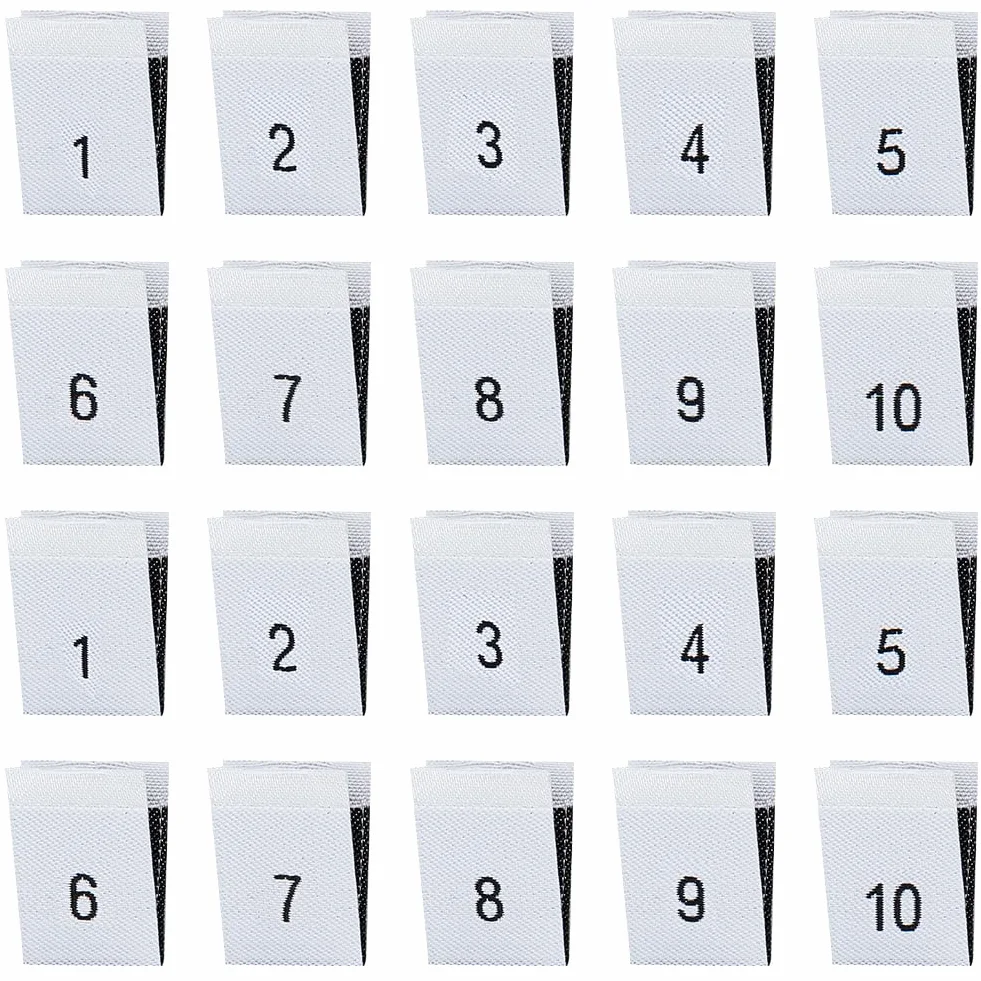 BENECREAT 400 etichette in poliestere per vestiti, 10 stili, colore bianco, accessori per abbigliamento, etichette da cucito per abiti, tute, camicie, camicette o tovaglioli, numeri da 1 a 10