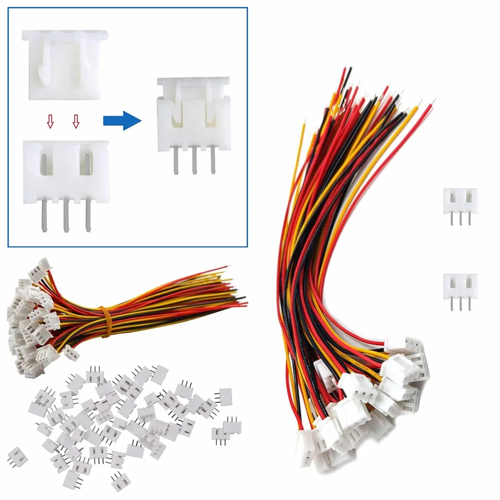 HUAZIZ 50 Pairs Mini Micro JST-XH 2.54mm 3-Pin Connector Plug con Cables 15cm