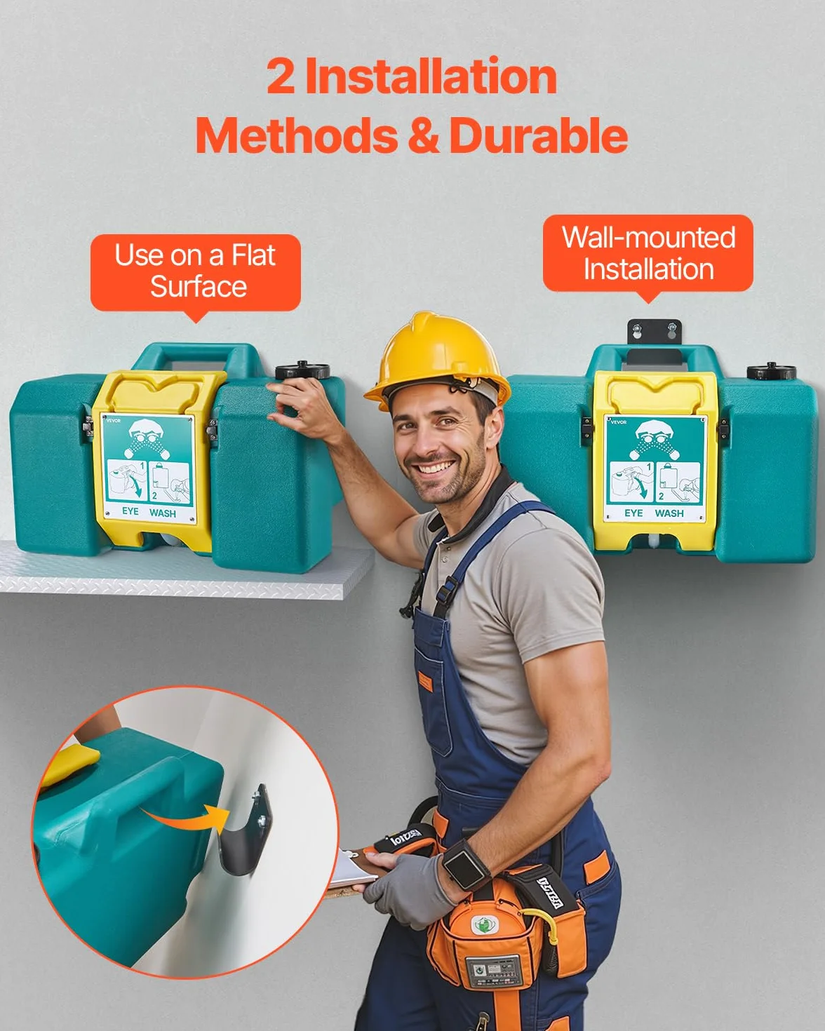 VEVOR Stazione di Lavaggio Oculare di Emergenza 535 x 245 x 355 mm Portatile con 2 Spruzzi