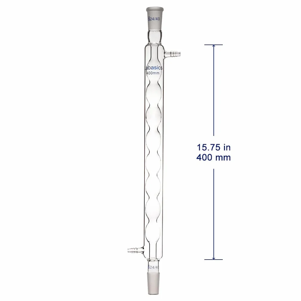 Labasics Borosilicato Vetro Condensatore Allihn con 24/40 Comune e Lunghezza Giacca 400mm, Condensatore in Vetro da Laboratorio Glass Allihn Condenser