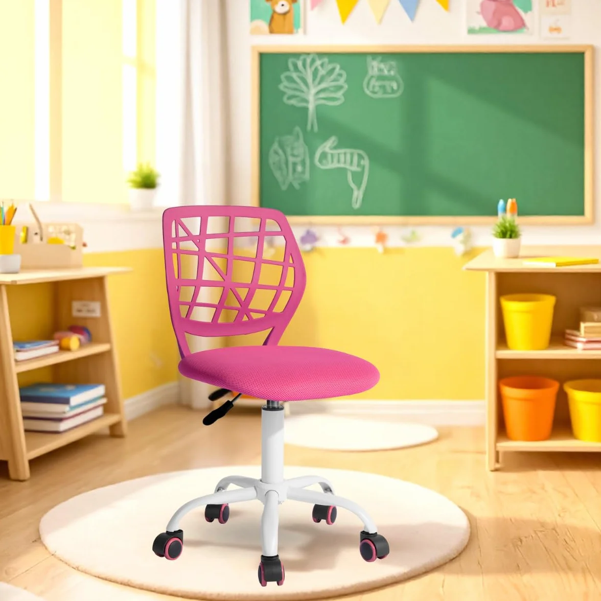 Sedia ergonomica per scuola, schienale in rete traspirante, altezza regolabile, rosa scuro