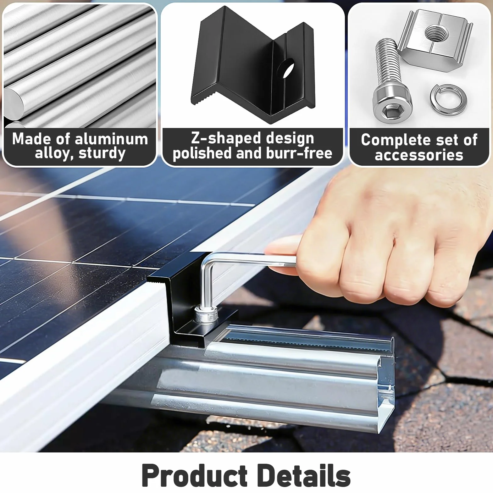 Staffa a Z di Montaggio per Pannello Solare 30mm in Lega Alluminio Set 6 Pezzi