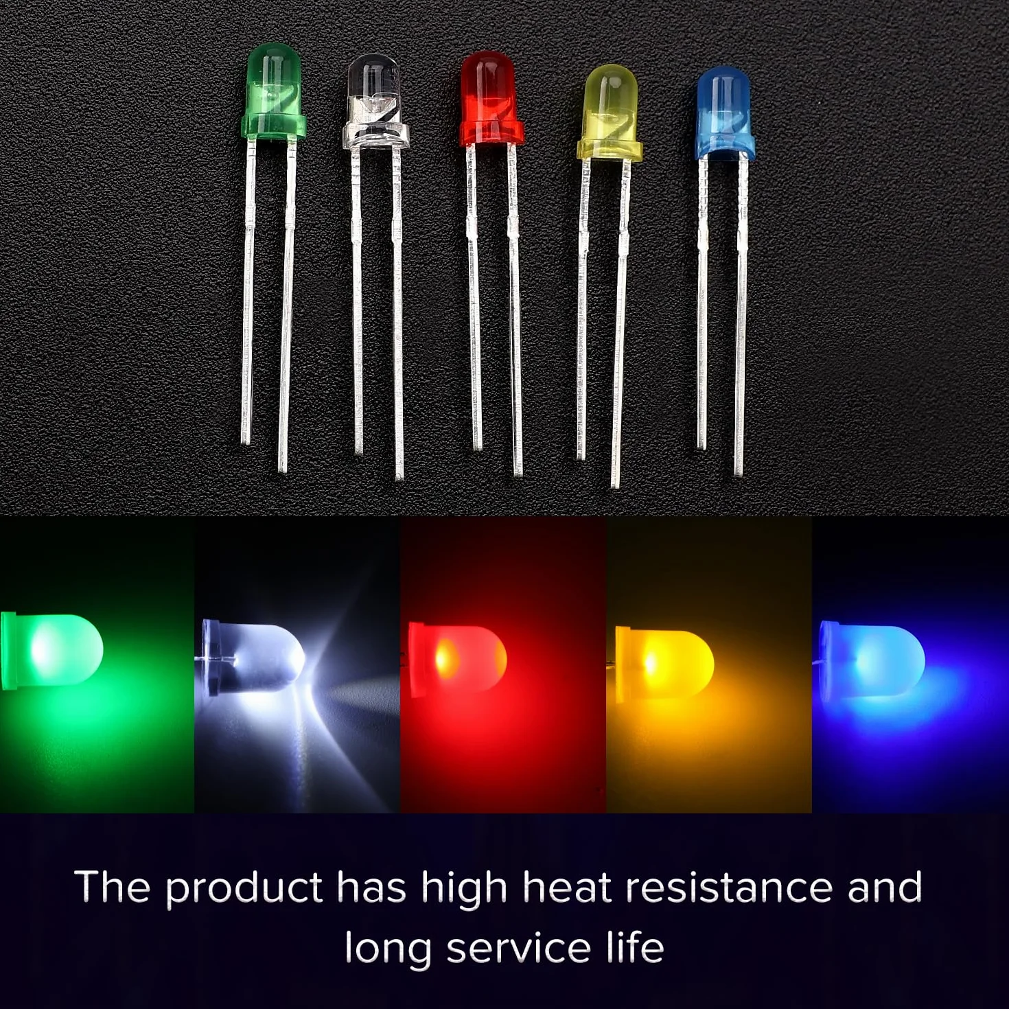 LED Diodo 3mm 2-Pin Testa Rotonda Bianco Rosso Giallo Verde Blu 150 Pezzi