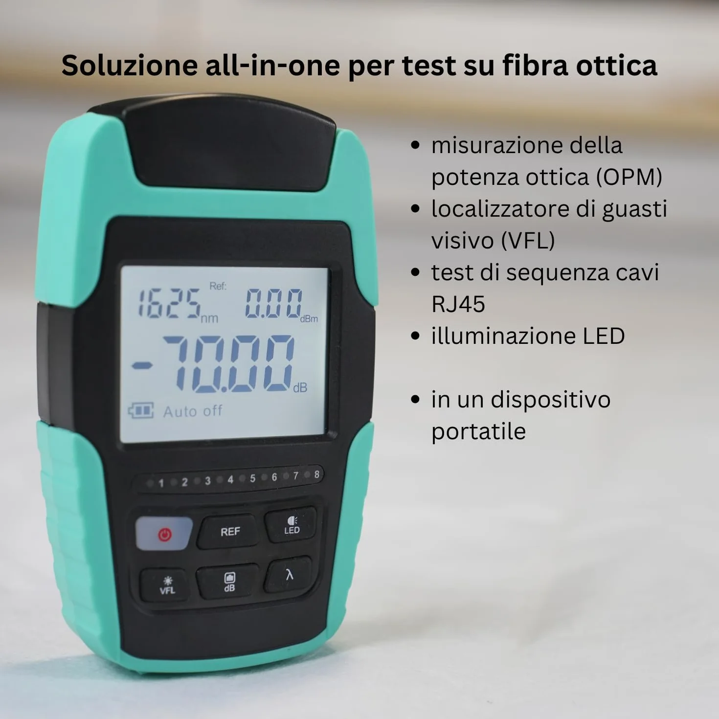 TM530 Tester per fibra ottica Misuratore di potenza ottico 4-in-1 con batteria ricaricabile, power meter fibra ottica multifunzionale con localizzatore visivo dotato di VFL RJ45 luce LED