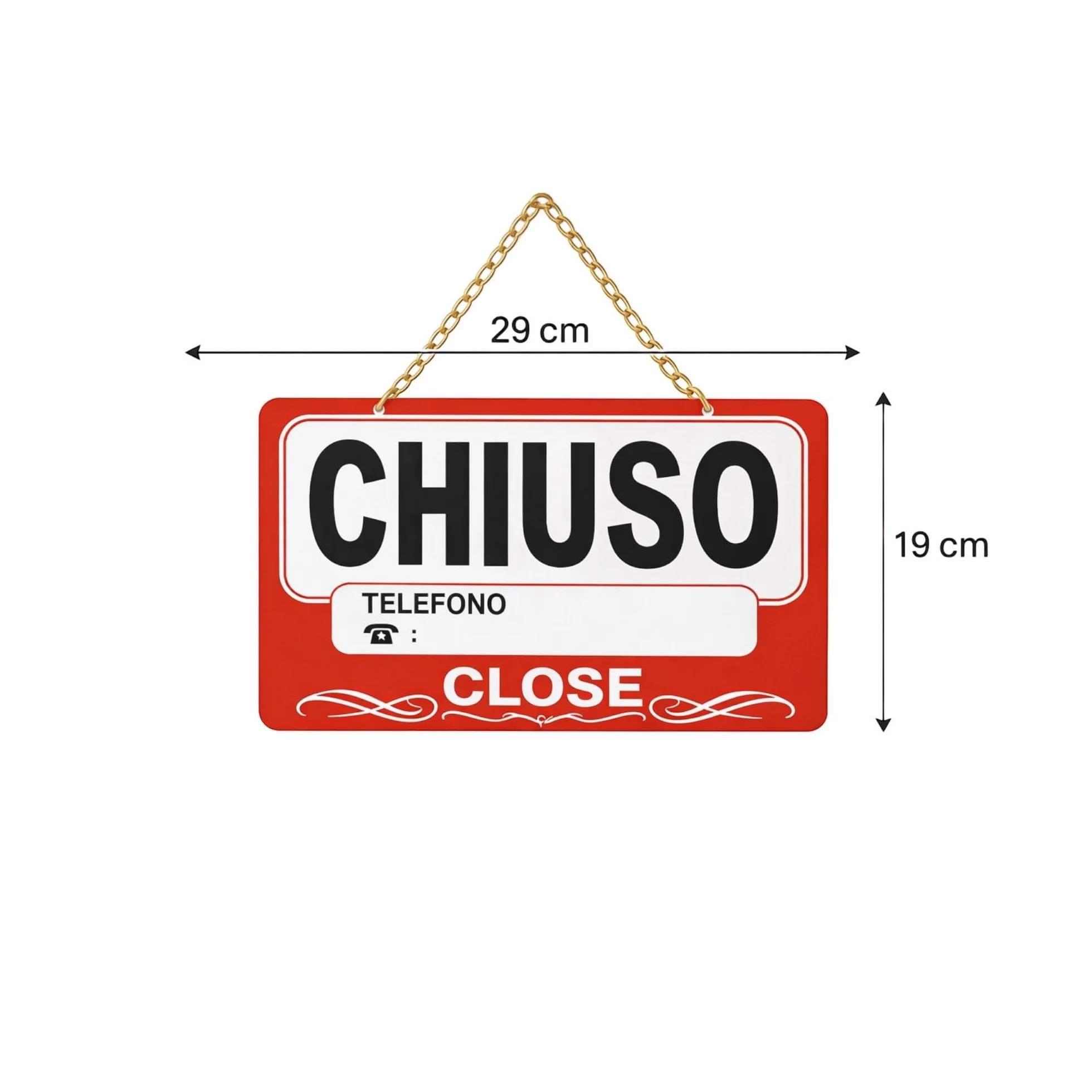 Topolenashop Cartello Aperto Chiuso Reversibile 29x19 cm – Insegna Bilingue Open Close per Negozi, Bar e Ristoranti – Cartello da Appendere con Catena Dorata per Porta e Vetrina ART.689388