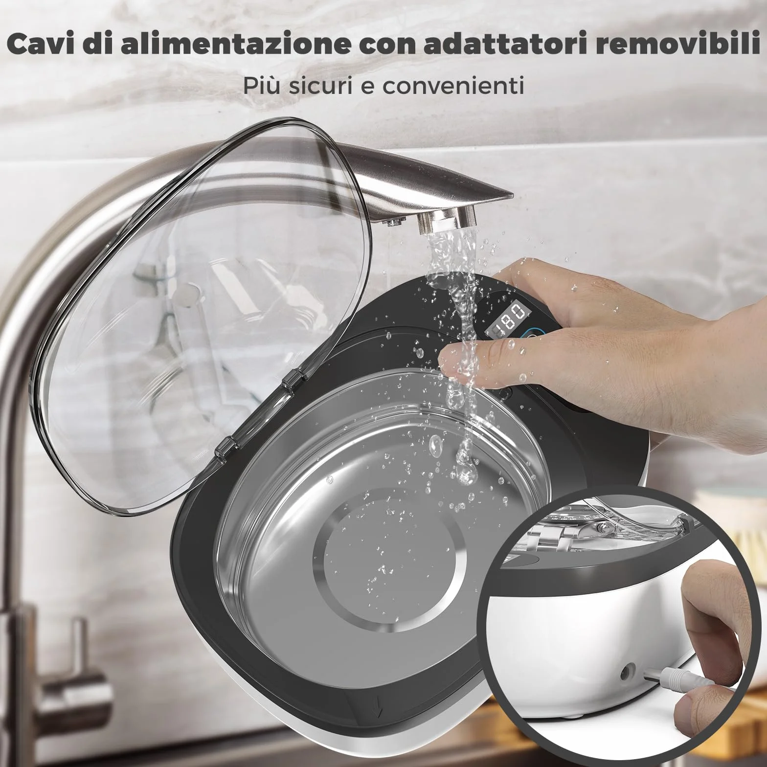 Pulitore ad Ultrasuoni 750ML Acciaio Inox 5 Modalità di Tempo per Gioielli Occhiali Orologi