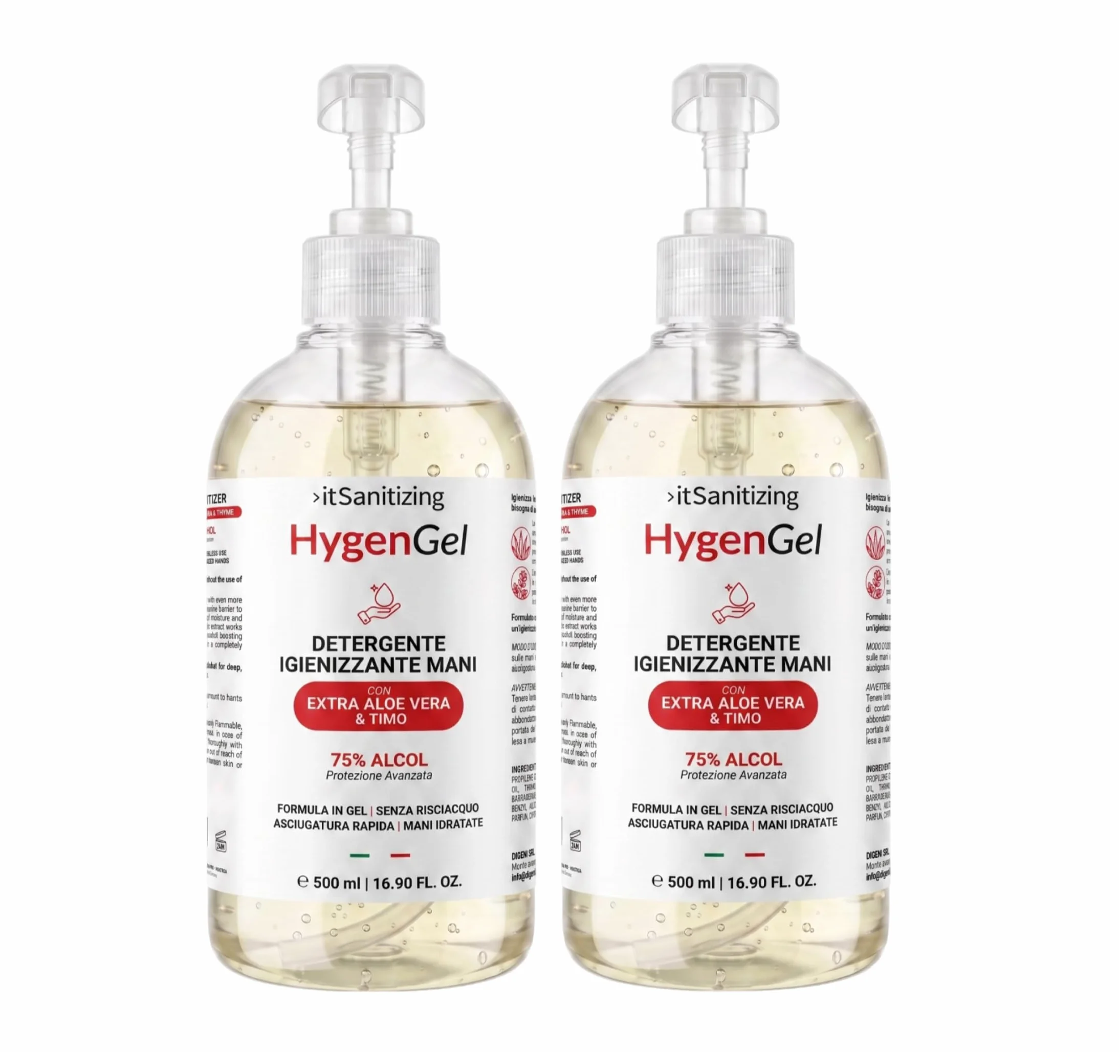 itStyle Hygen Gel Mani Disinfettante Igienizzante 1L Antibatterico Sanificante Alcool 75% Aloe Vera Timo 2x500 ml