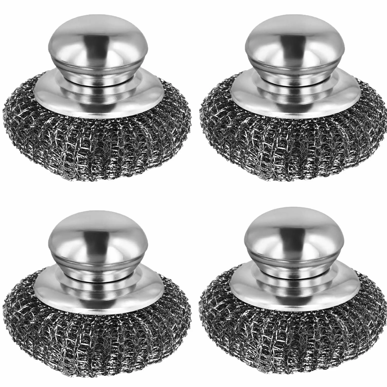4 Pezzi Paglietta Acciaio con Maniglia Spugna Piatti Filo D'acciaio Riutilizzabile Spugnette Cucina Inossidabile Spugne Cucina Metallo per Pulisci Piatti, Pentole, Lavello