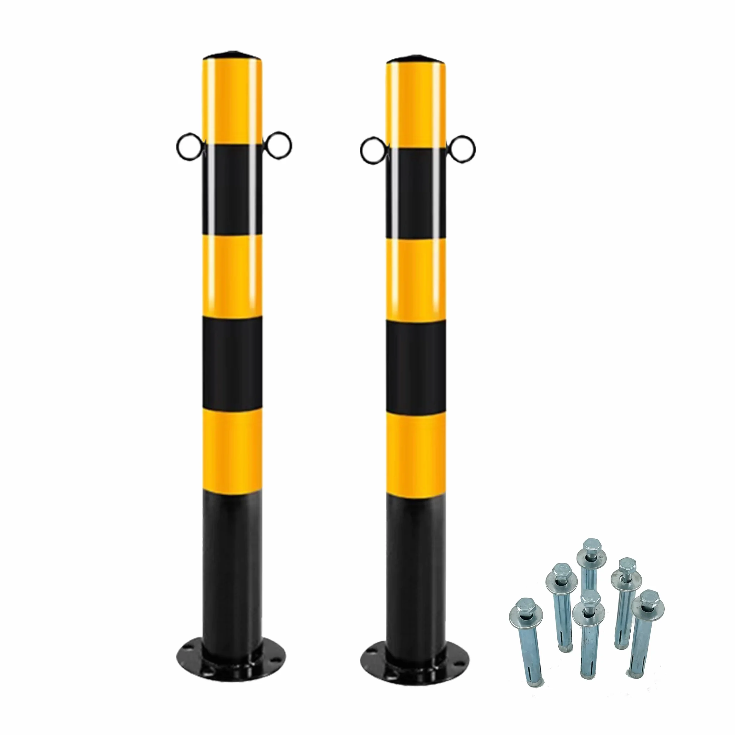 Dissuasore Stradali Nero Giallo, in Acciaio, Ø76mm H750mm (Pacco da 2)