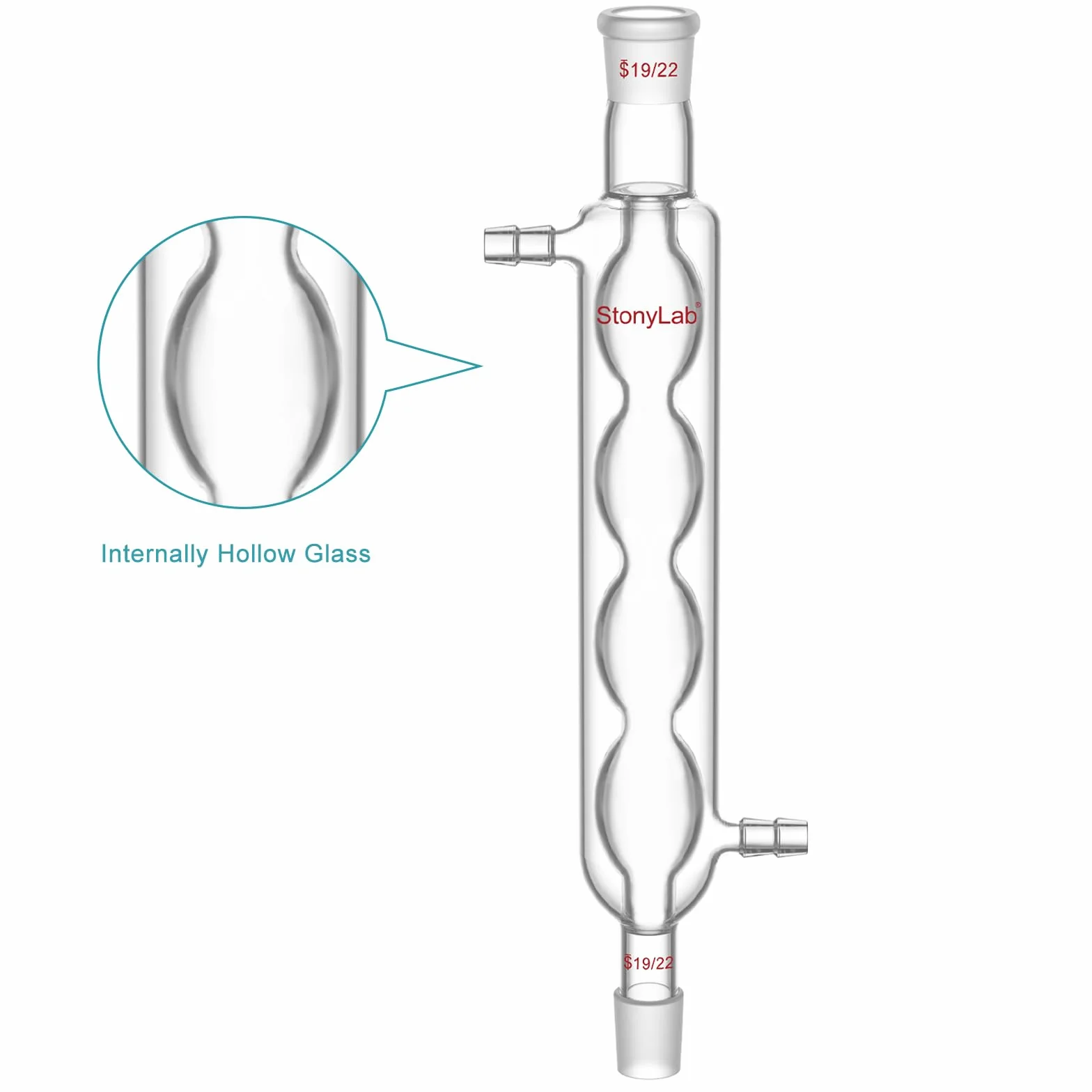 stonylab Condensatore Allihn con Giunti 19/22, Condensatore da Laboratorio in Vetro Borosilicato per Distillazione, Riflusso, Esperimenti di Chimica, Lunghezza Camicia a Spirale 200 mm