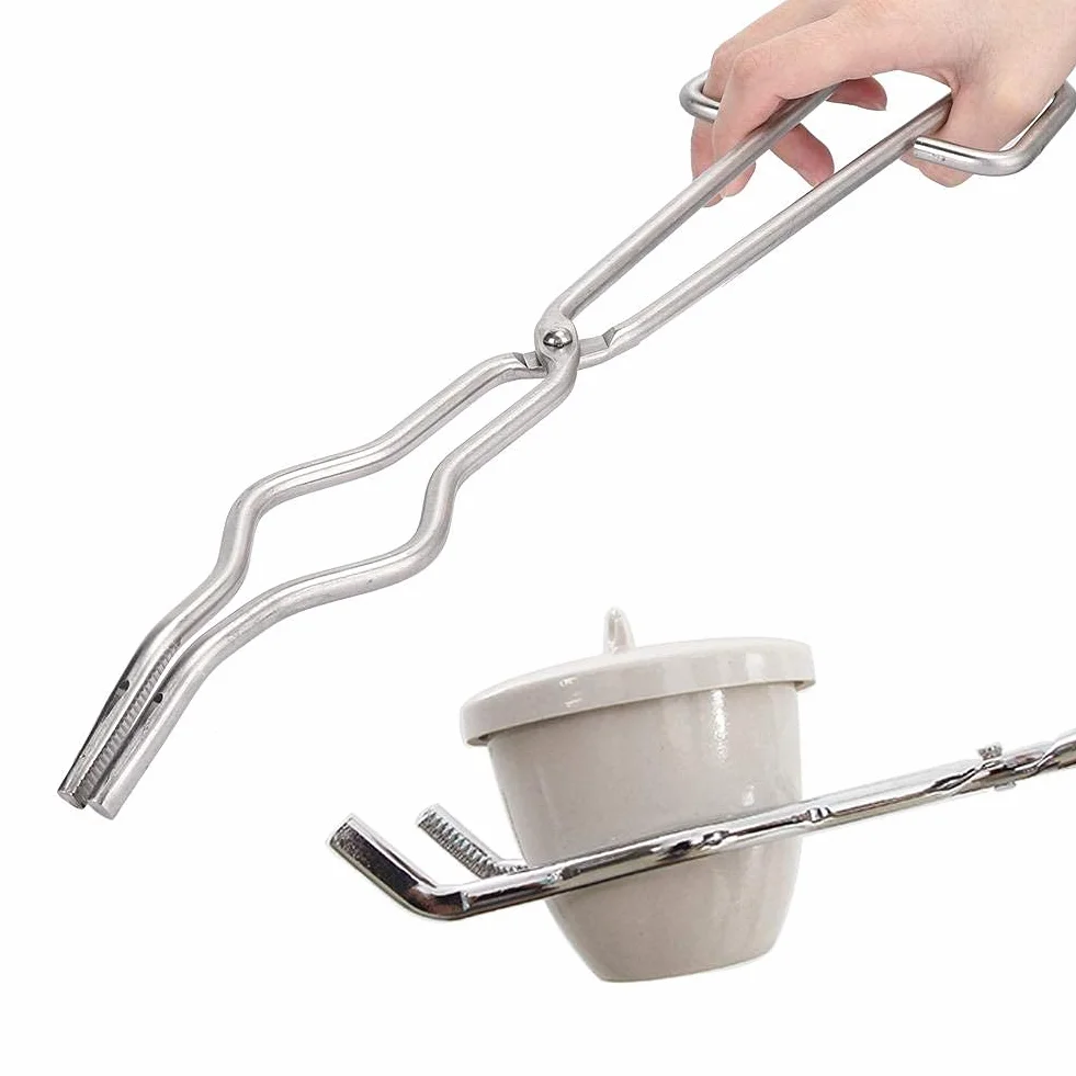 Pinza per crogiolo da 40 cm, con prua dritta, punte dentellate, materiale di laboratorio in metallo Morsetto di sostegno per becher in acciaio inossidabile
