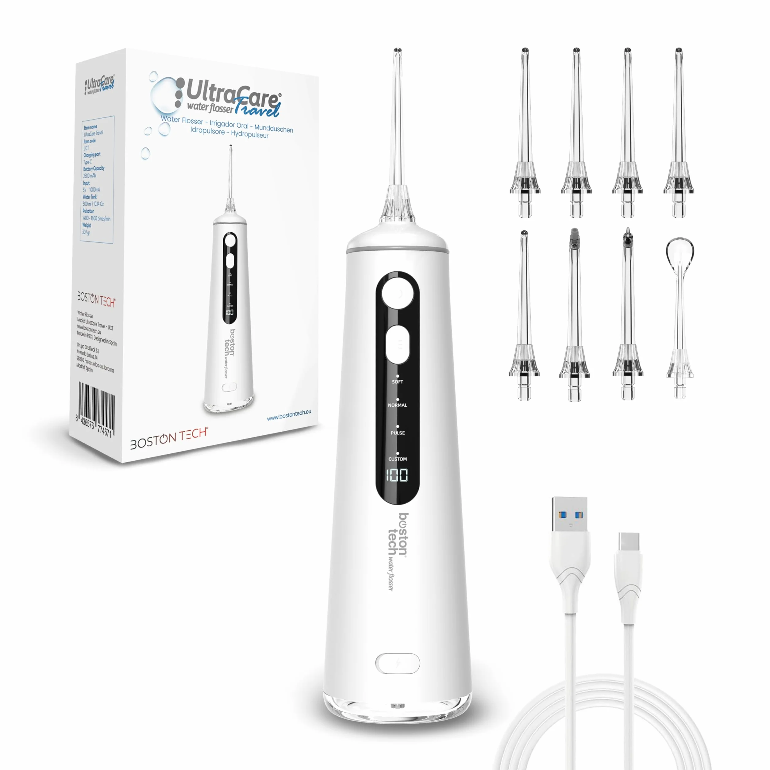 Idropulsore orale portatile UltraCare, professionale senza fili, impermeabile IPX7, 300 ml, ricaricabile USB-C