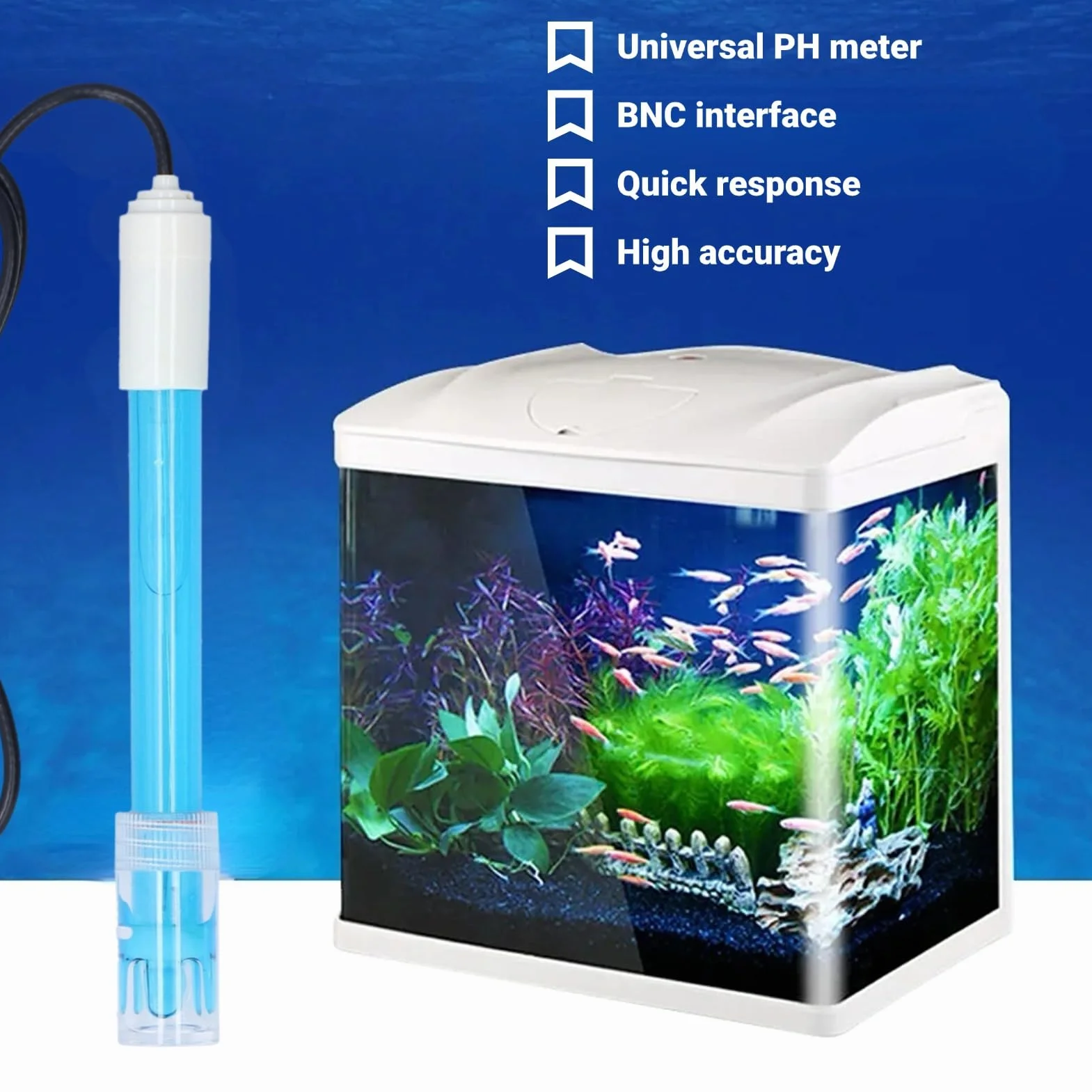 Strumento per Test Elettrodo Ph Connettore Bnc, Sonda Ph Guscio in Plastica per Piscina Bnc, 0,00-14,00PH, 0-60℃, Acquario con Regolatore di Ph Adatto per L'industria Chimica
