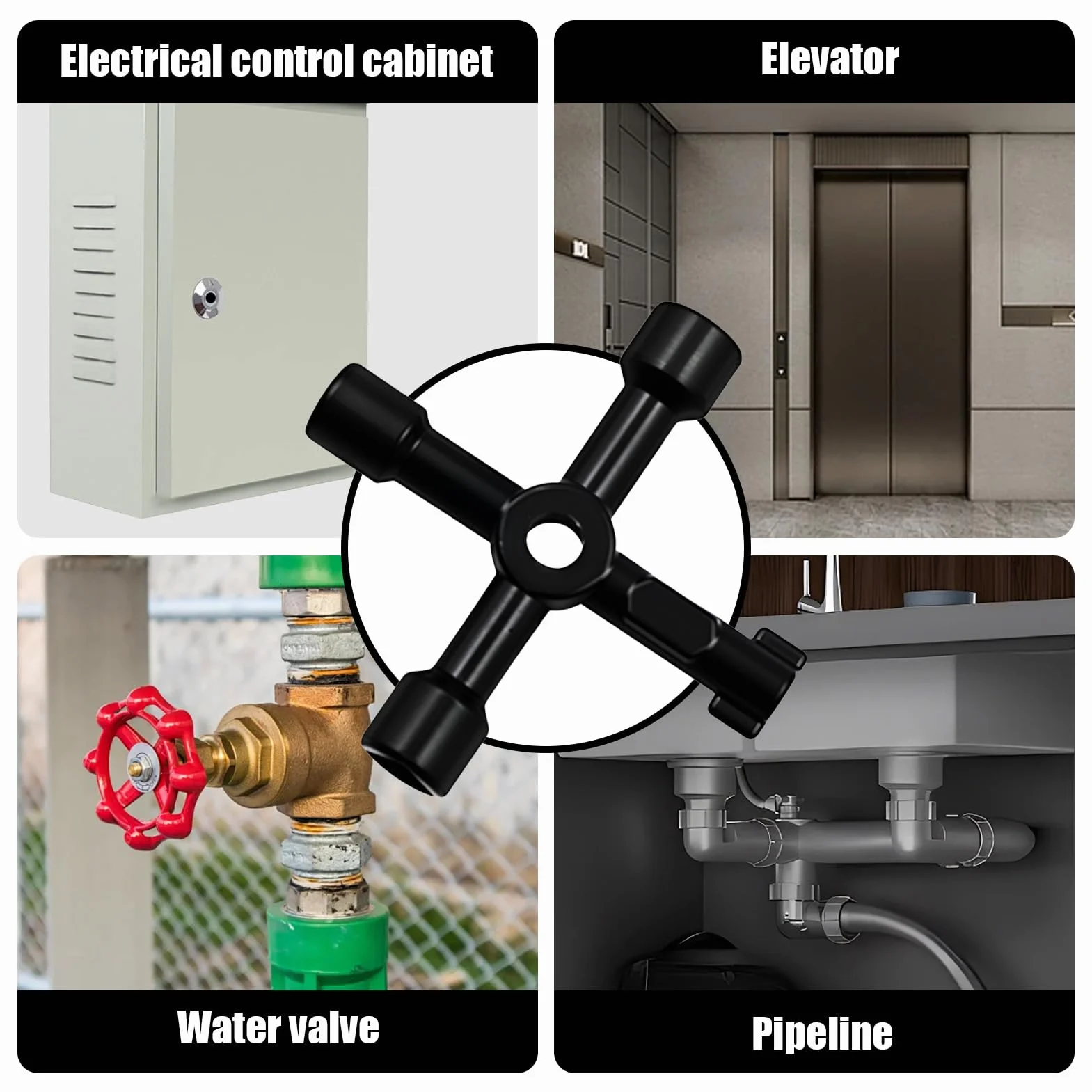 Set di 4 chiavi multiuso multiuso a 4 vie - Chiave universale in lega di zinco - Chiave a croce per contatore del gas, acqua, elettricità, armadietto dei medicinali, ascensore e scatole tecniche, p