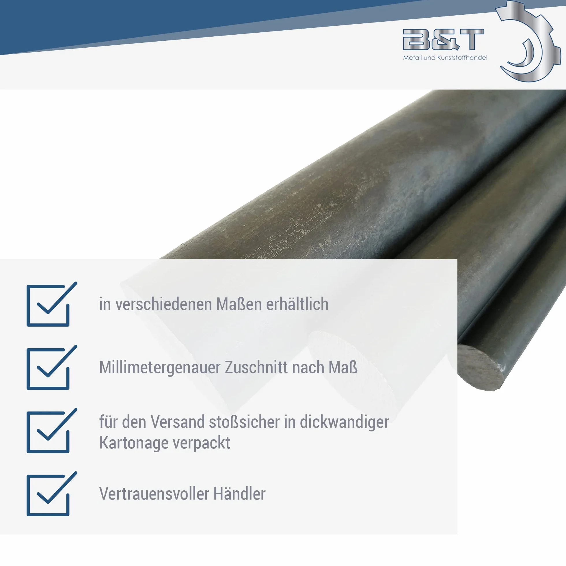 B&T Metall Barra rotonda in acciaio ST 37 Drm. Ø 40 mm laminato, nero, lunghezza ca. 0,1 m (100 mm +0/-3 mm) - Tolleranze di misurazione secondo DIN EN 10060 (DIN 1013) asta rotonda in acciaio asta