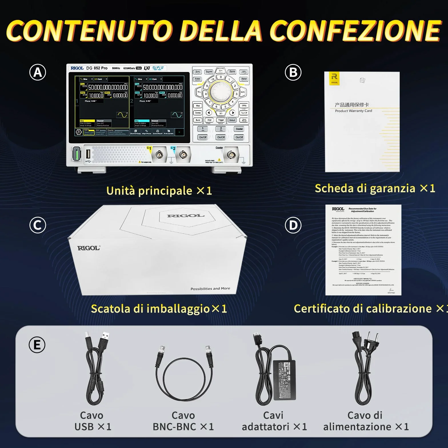 RIGOL Generatore di Segnale,DG852 Pro Generatore di Funzioni,50 MHz,2 Canale,Risoluzione a 16 bit,Schermo touchscreen HD da 7",Ultra-portatile,Perfetto per test sul campo e didattica in laboratorio