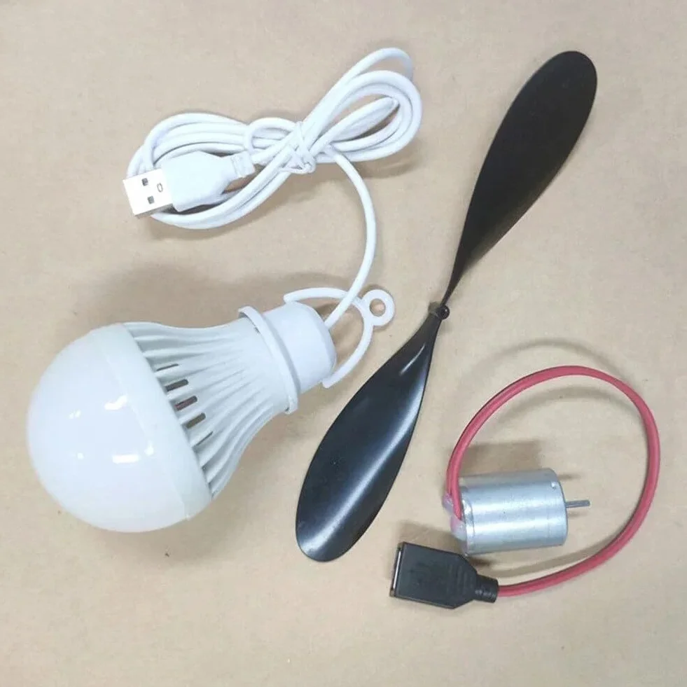Kit generatore di energia eolica con luce LED USB, turbina eolica motorizzata, set educativo per l'apprendimento domestico con elica da 18 cm, telaio in ABS e metallo, luce da 5 W