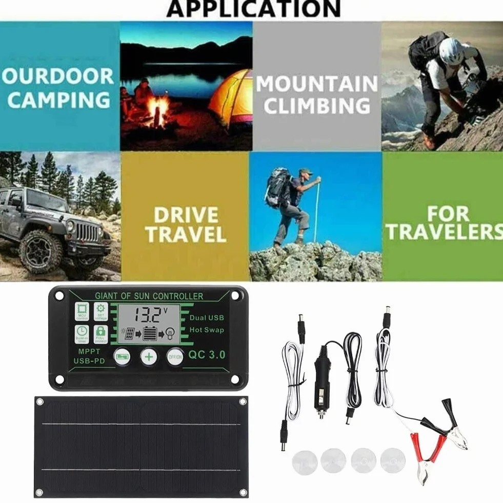 ReachMall 600 W 18 V per kit pannello solare, 100 A per controller caricabatterie MPPT portatile kit di alimentazione solare in silicio monocristallino kit di ricarica batteria per camper caravan auto
