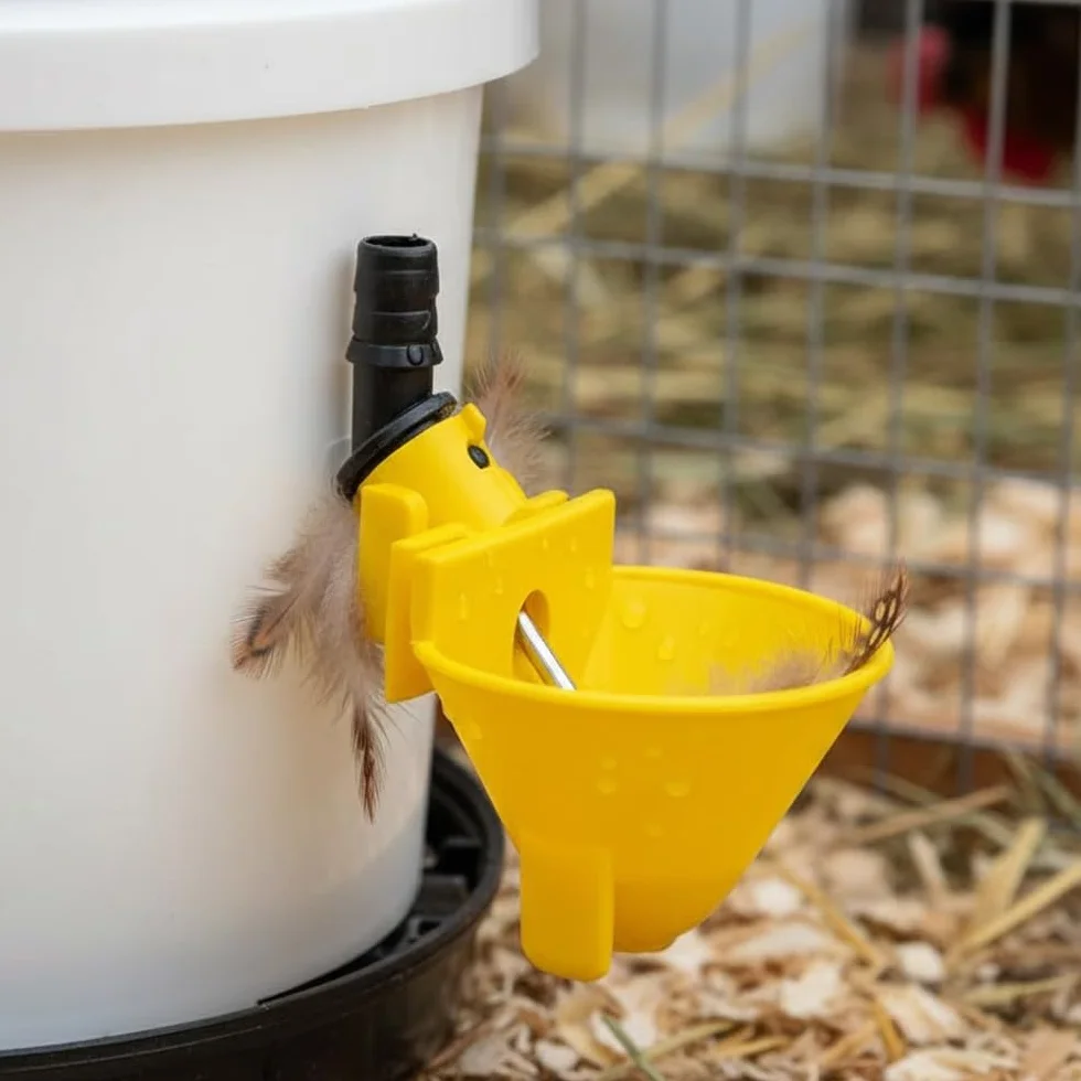 Abbeveratoio automatico per galline e perdici | Confezione da 5 | Collegamento a serbatoio d'acqua | Fissaggio in gabbia | Per pollame, polli, anatre