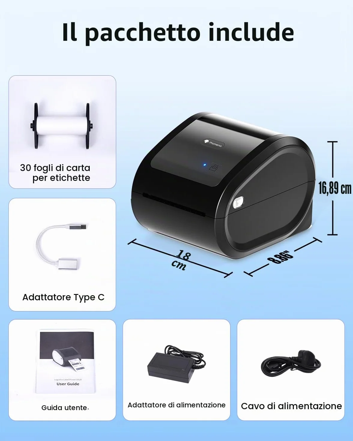 Phomemo Stampante per etichette Bluetooth, stampante termica DHL 4X6 per Mac/PC, stampante Bluetooth per codici a barre, Amazon, Etsy, Shopify, Royal Mail, DHL, FedEx, UPS