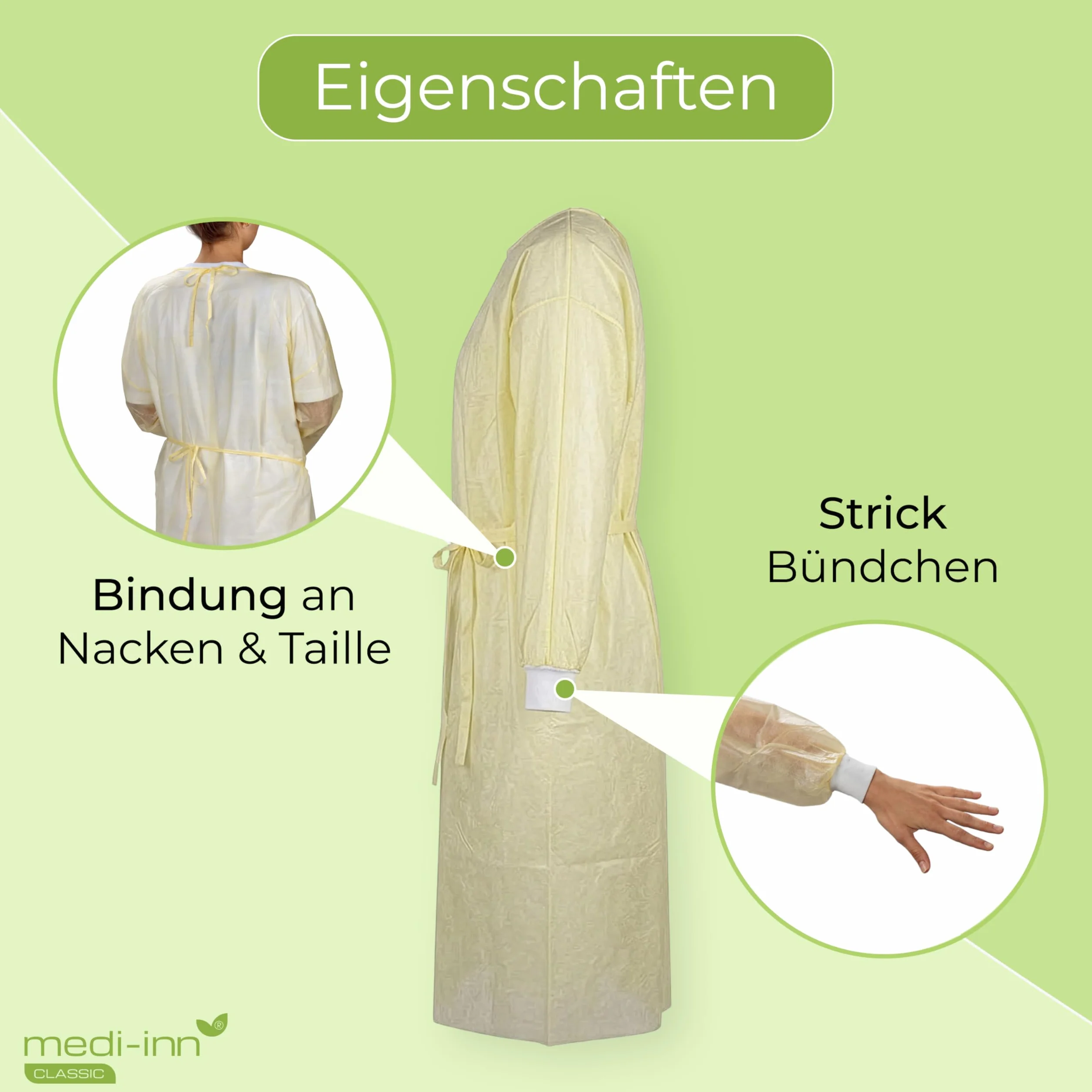 Medi-Inn Schutzkittel Camice Monouso MRSAPp Pe Giallo 139 x 139 cm 10 Pezzo