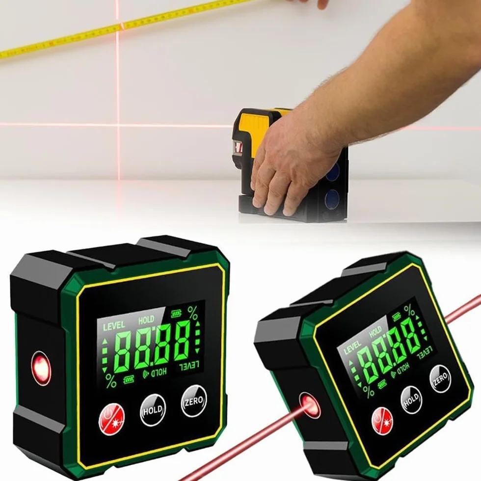 2 in 1 Digital Angle Finder Magnetico Laser Elettronico Misuratore di Angolo Magnetico Ricaricabile 4 Lati Inclinometro Trasportatore Retroilluminato LCD