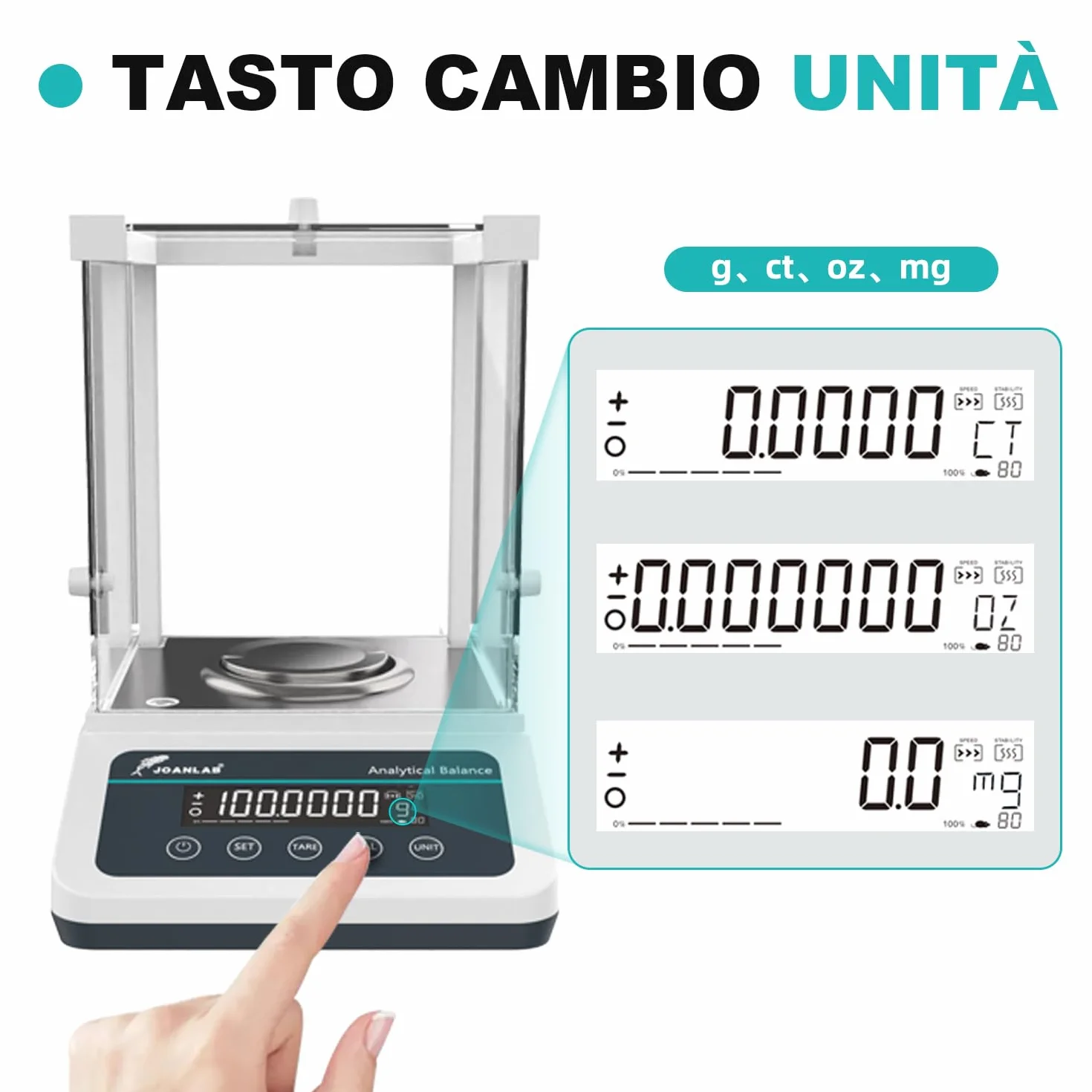 JOANLAB Bilancia Analitica 120g x 0.1mg, Bilancia da Laboratorio Professionale con Calibrazione Esterna, Precisione 0.0001g per Laboratorio, Gioielli(FA1204)