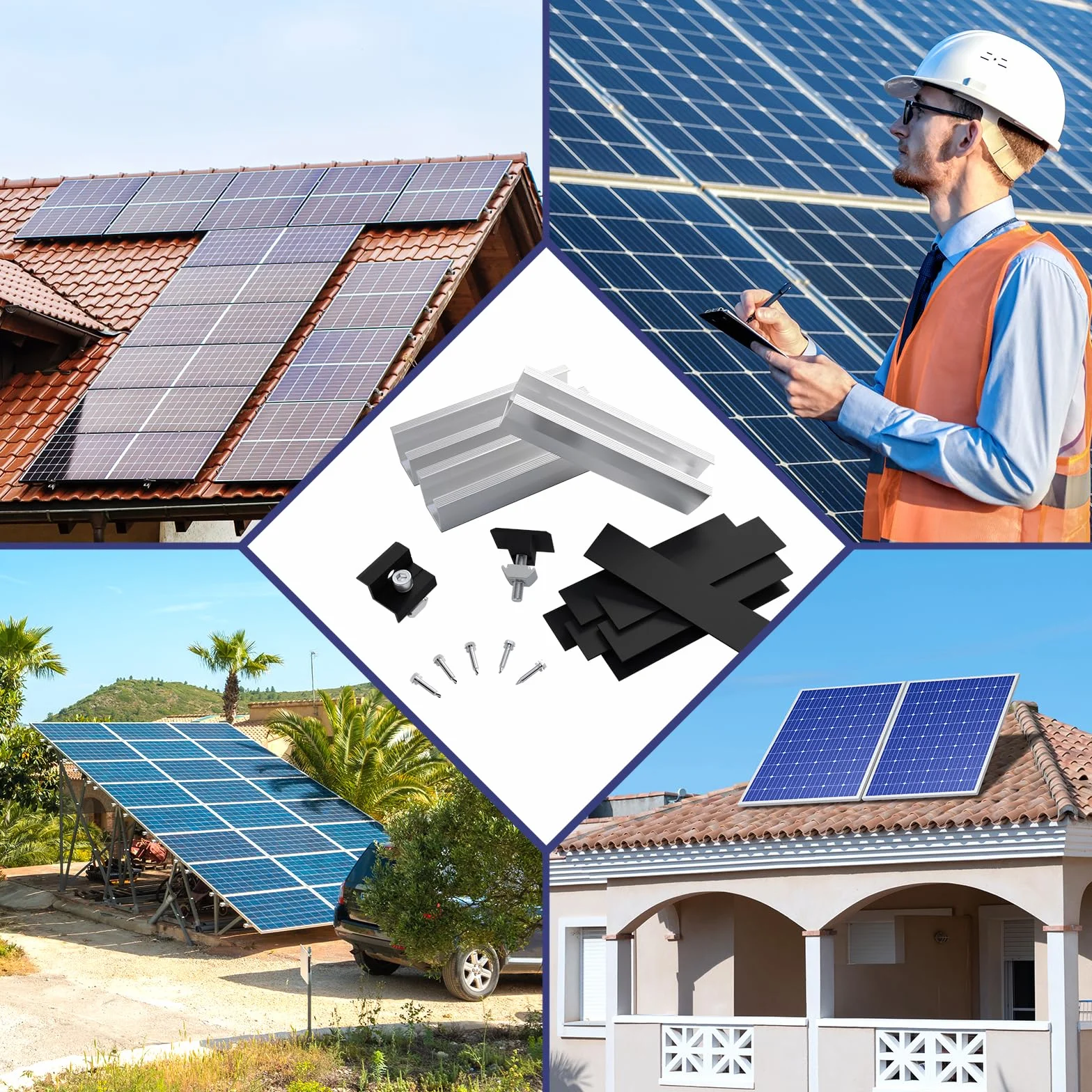Supporto per modulo solare, fissaggio fotovoltaico su bitume, set montaggio 4 moduli PV