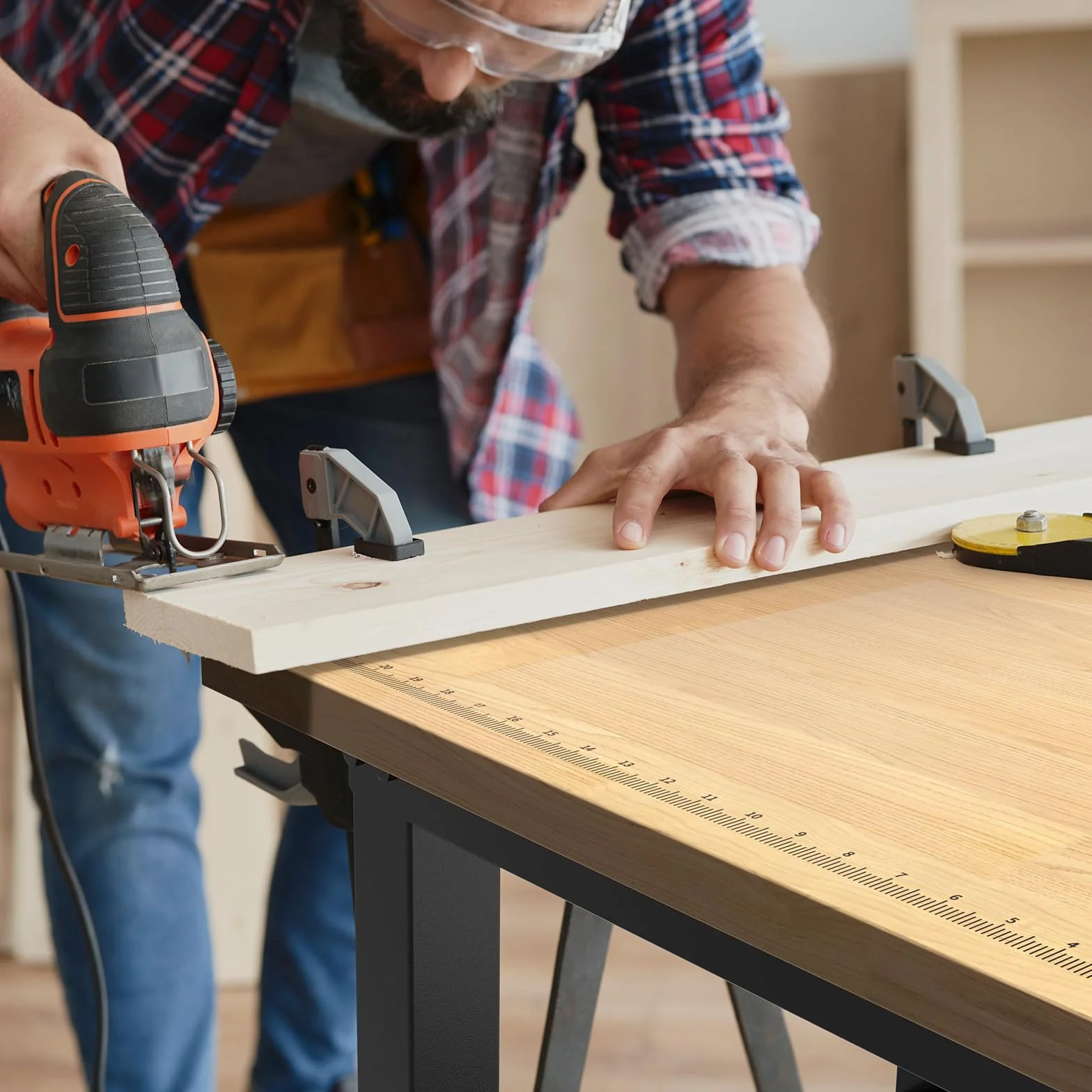 LARBANKE 120cm Banco da Lavoro per Garage,Banco da Lavoro in Legno di Gomma con 5 Altezze Diverse Regolabili,Capacità di Peso del Tavolo da Lavoro Oltre 900KG,con Ruote Frenanti,per Officina,Garage