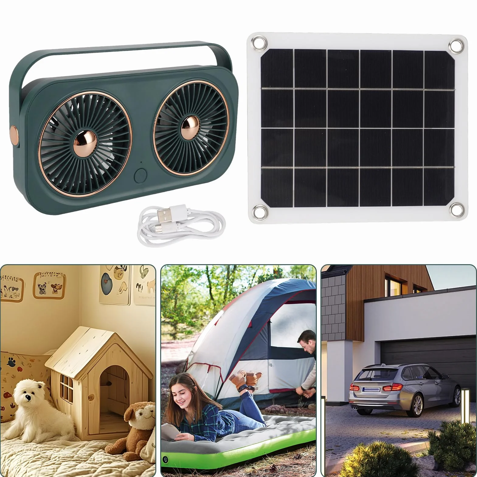 Ventilatore solare 20 W Dog Hill Fan Protesp per cantine garage stabile casette cani