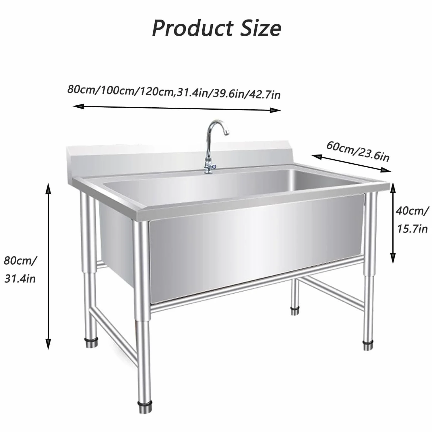 lavello della cucina, lavello della cucina industriale, lavello indipendente in acciaio inox, lavello commerciale a 1 scomparto, lavello industrial (120x60x80cm/47.2x23.6x31.4in)