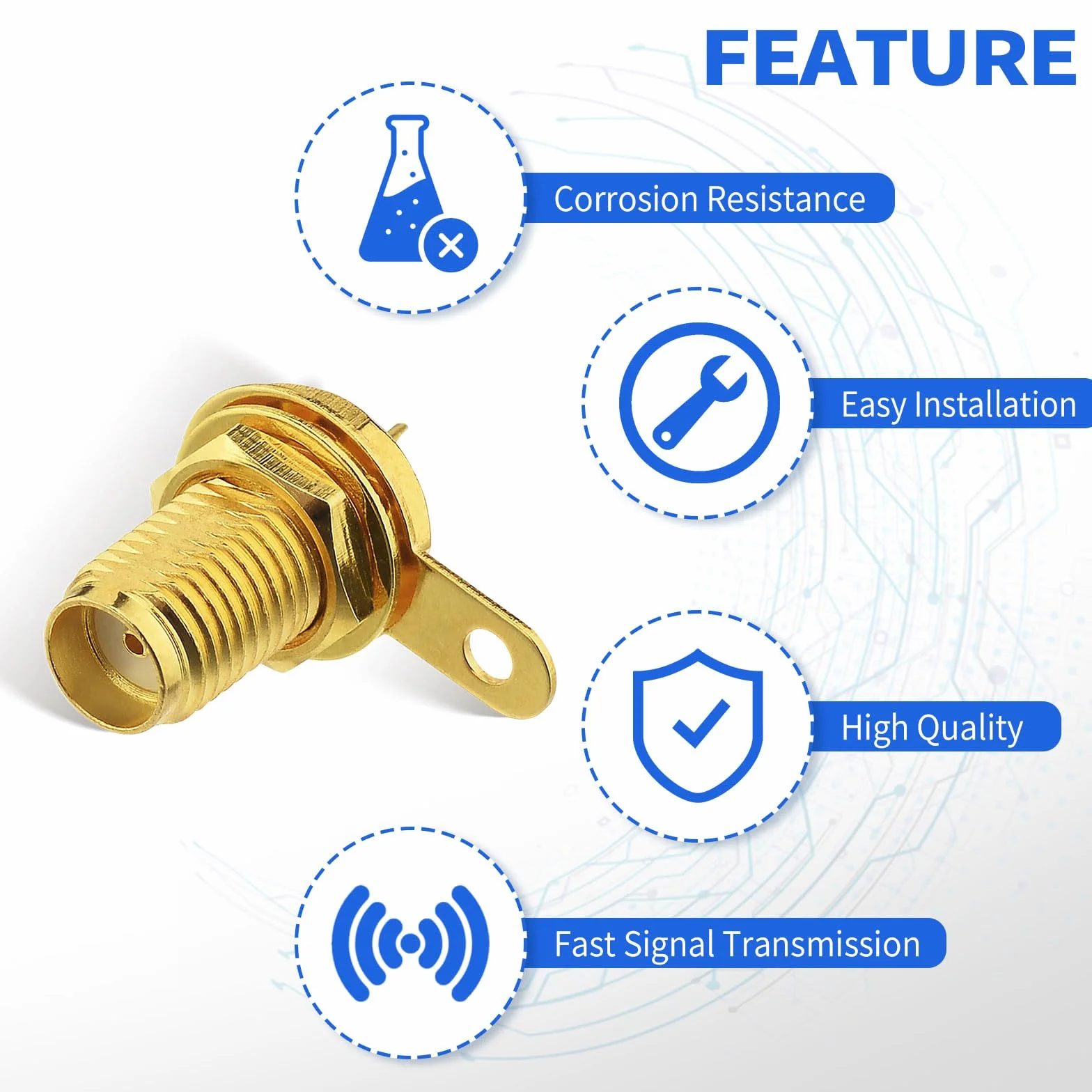 Superbat Connettore SMA 50ohm SMA Femmina Montaggio a Pannello Kit di Connettori di Cavo Coassiale con Dado a Parete e Terminale di Coppa di Saldatura per PC Antenna Stazioni Base ecc(5 Pezzi).