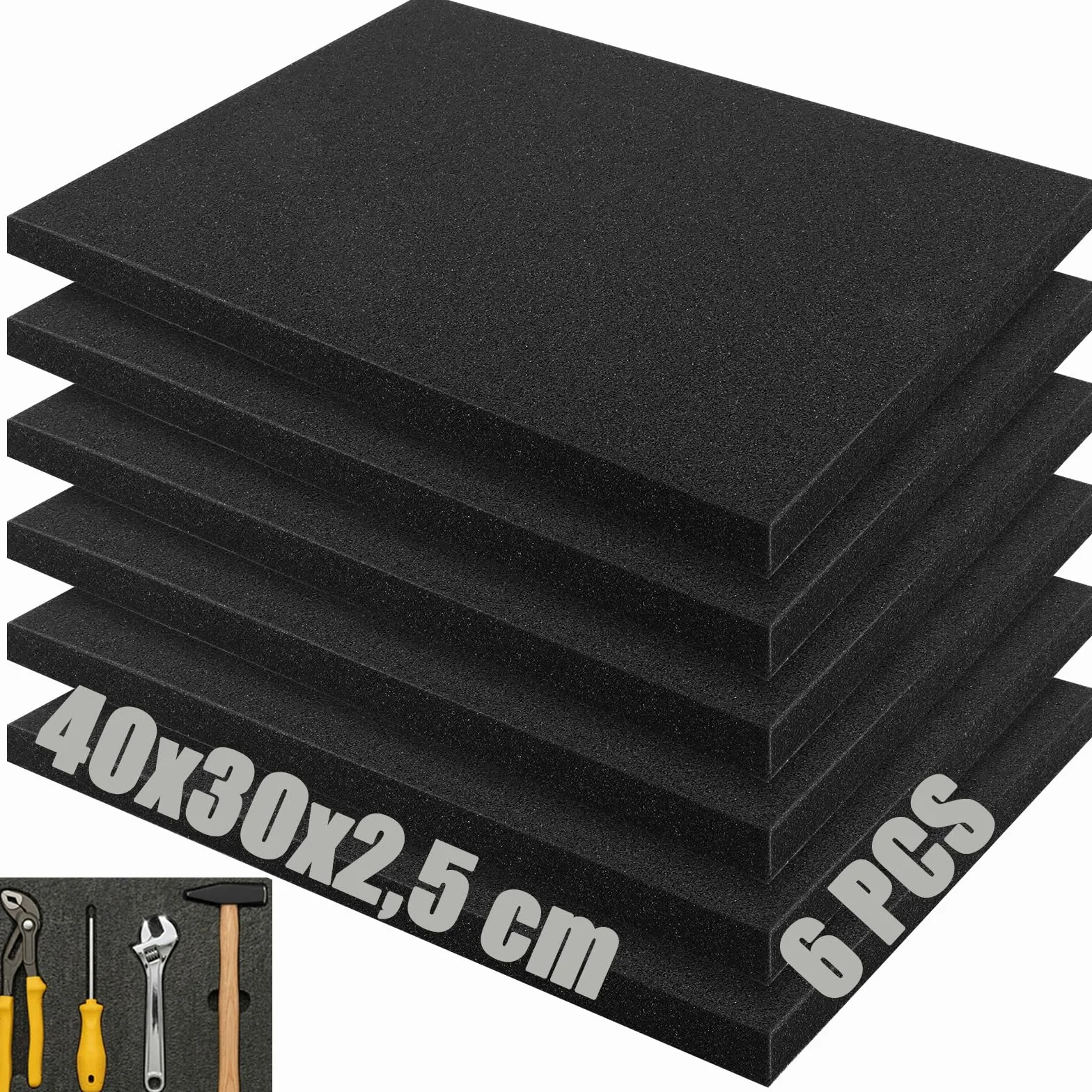 Inserti in schiuma per valigetta 400x300 mm 25 mm, 6 pezzi